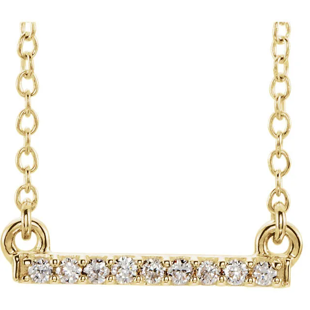 14k Yellow White Rose Gold Petite .07 CTW Diamond Bar Necklace