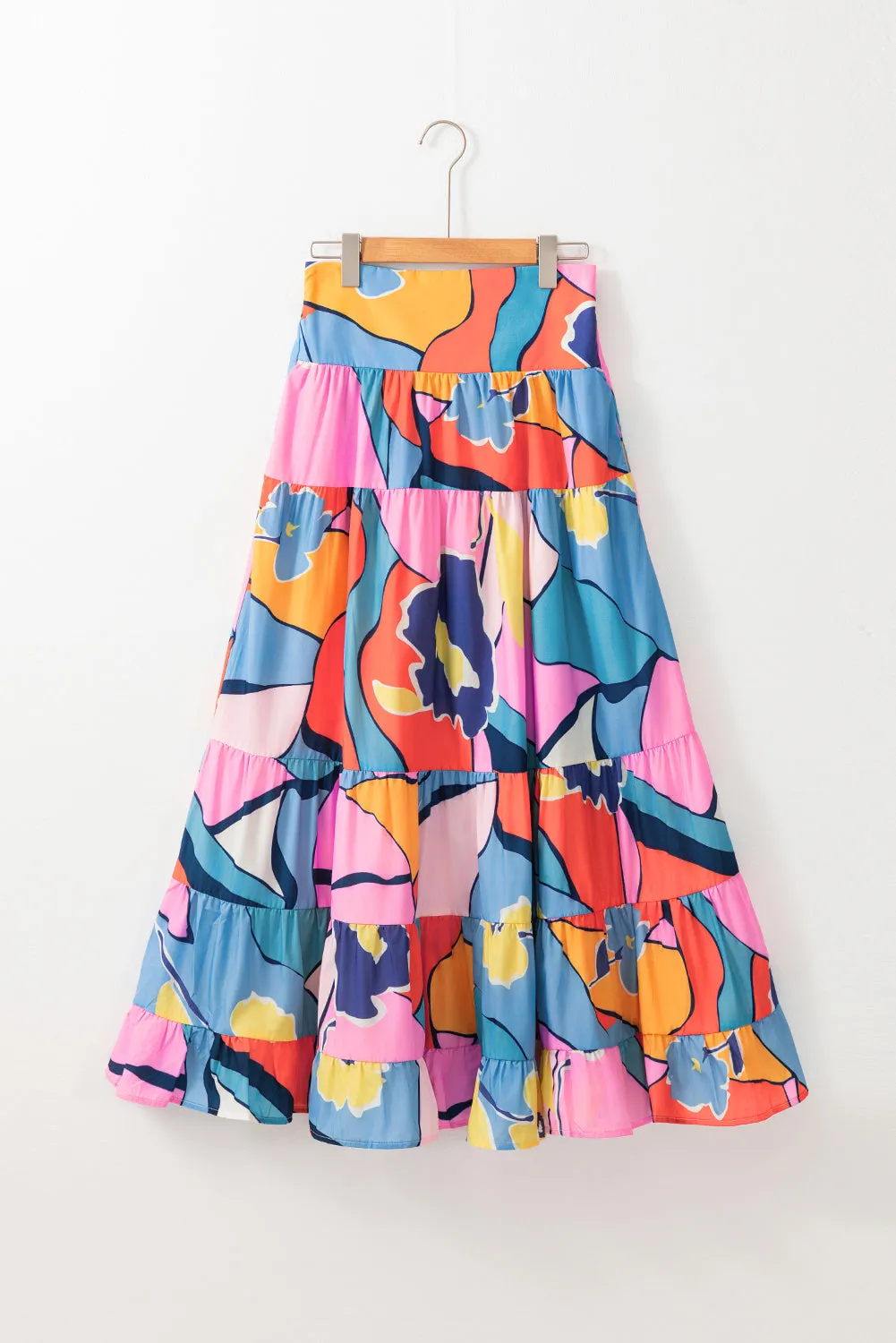 Abstract Tiered Pocketed Maxi Skirt
