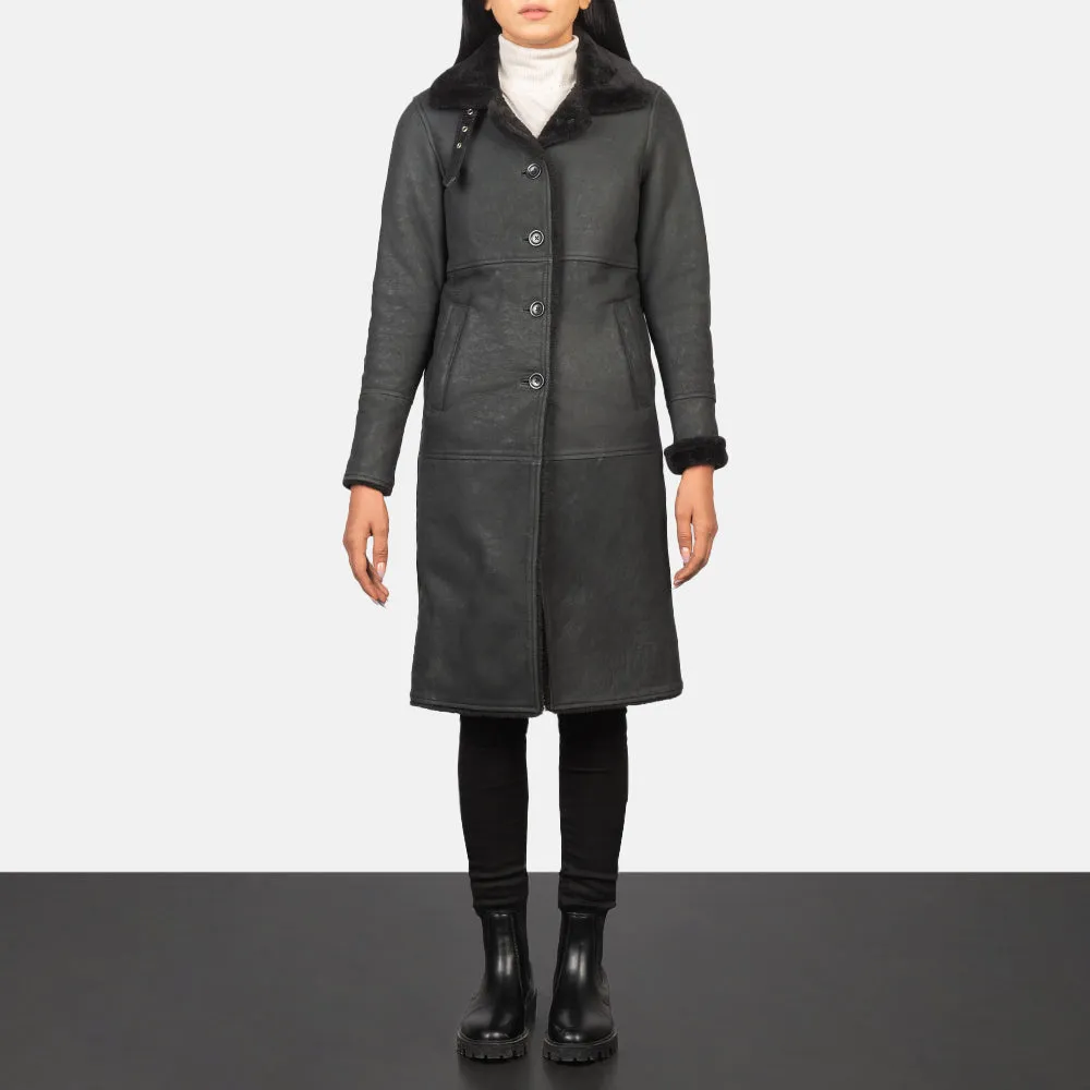 Alina Shearling Black Leather Coat