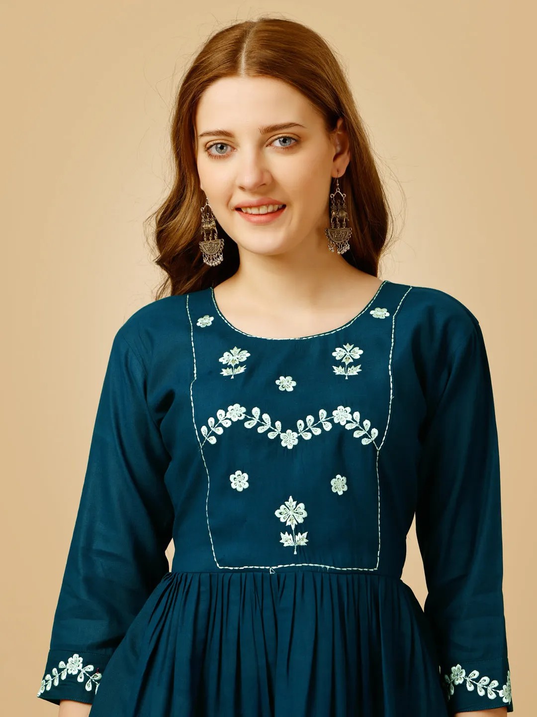 Blue Heavy Rayon with Embroidery & Sequence Work Western Top Kurti