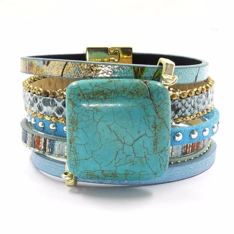 Blue leather Stone Charm bracelet