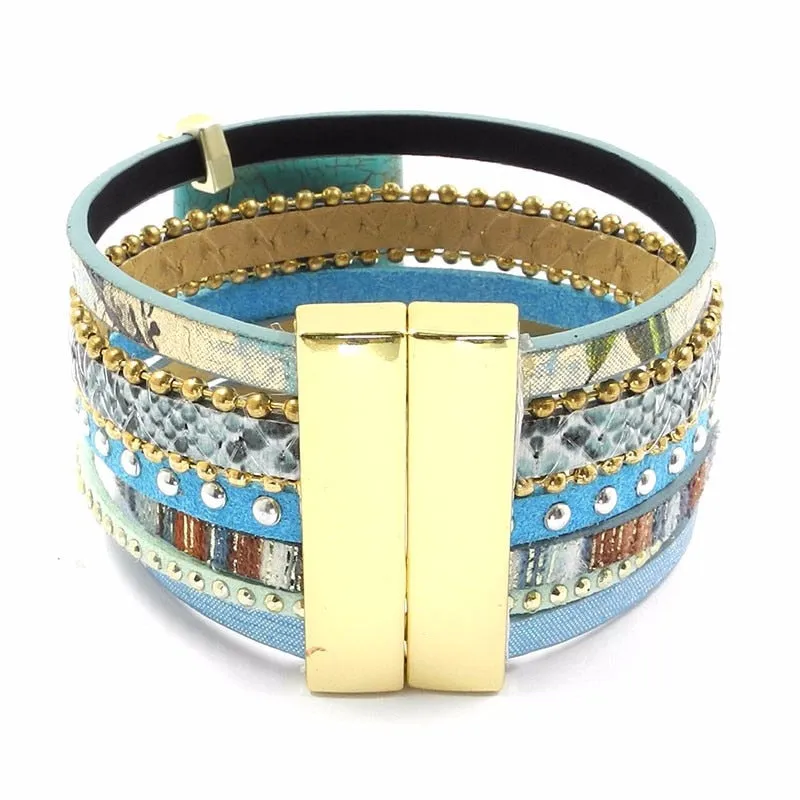 Blue leather Stone Charm bracelet
