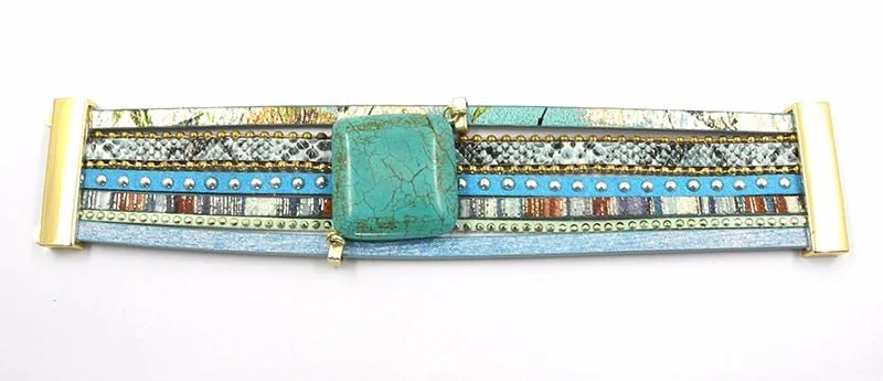 Blue leather Stone Charm bracelet