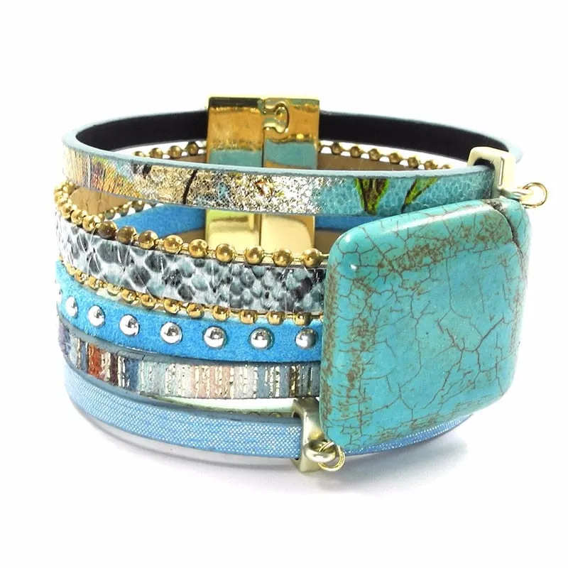 Blue leather Stone Charm bracelet