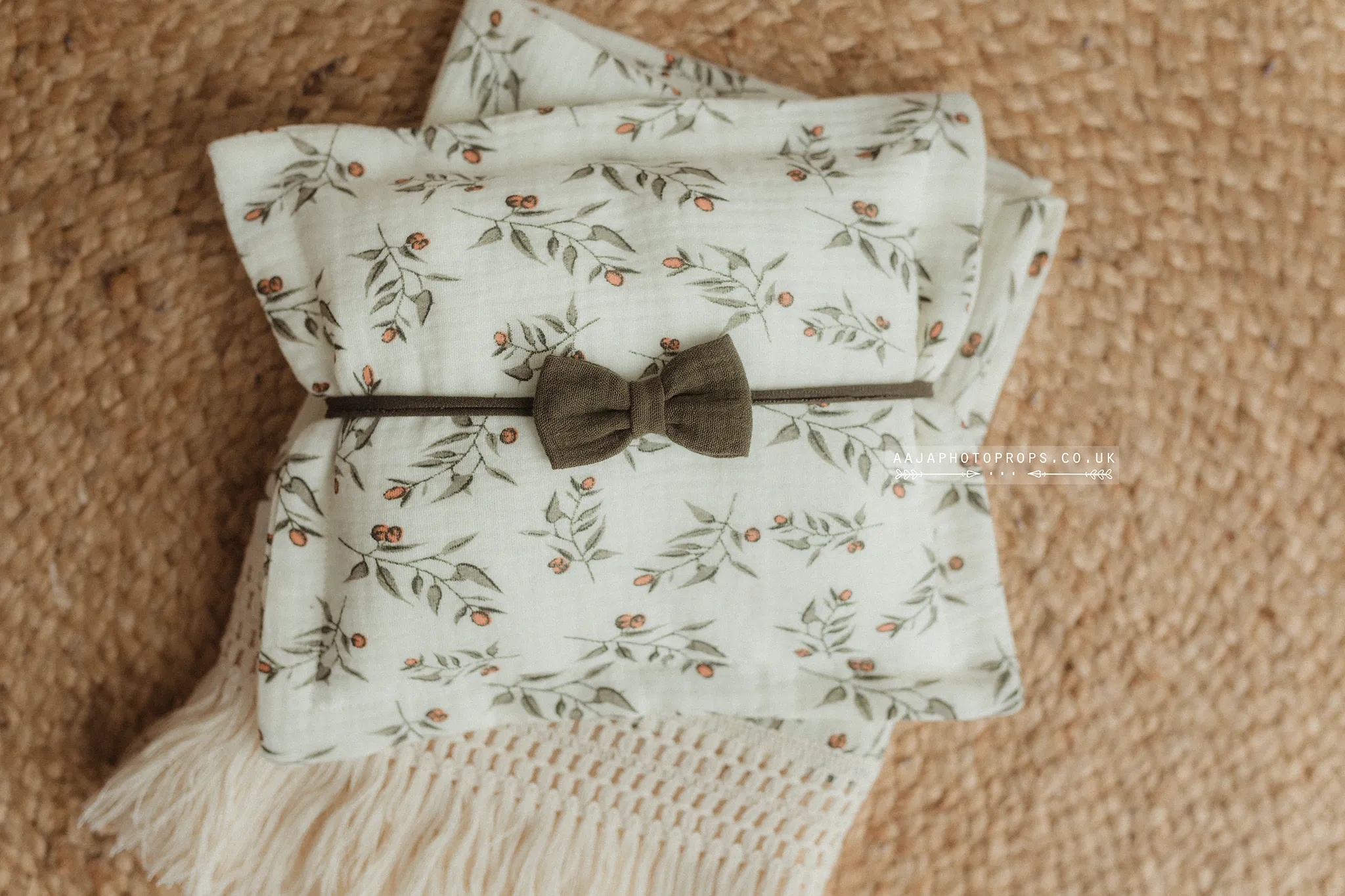 Boho layer, pillow, bow tieback set, cream, floral, tassels, sage, RTS