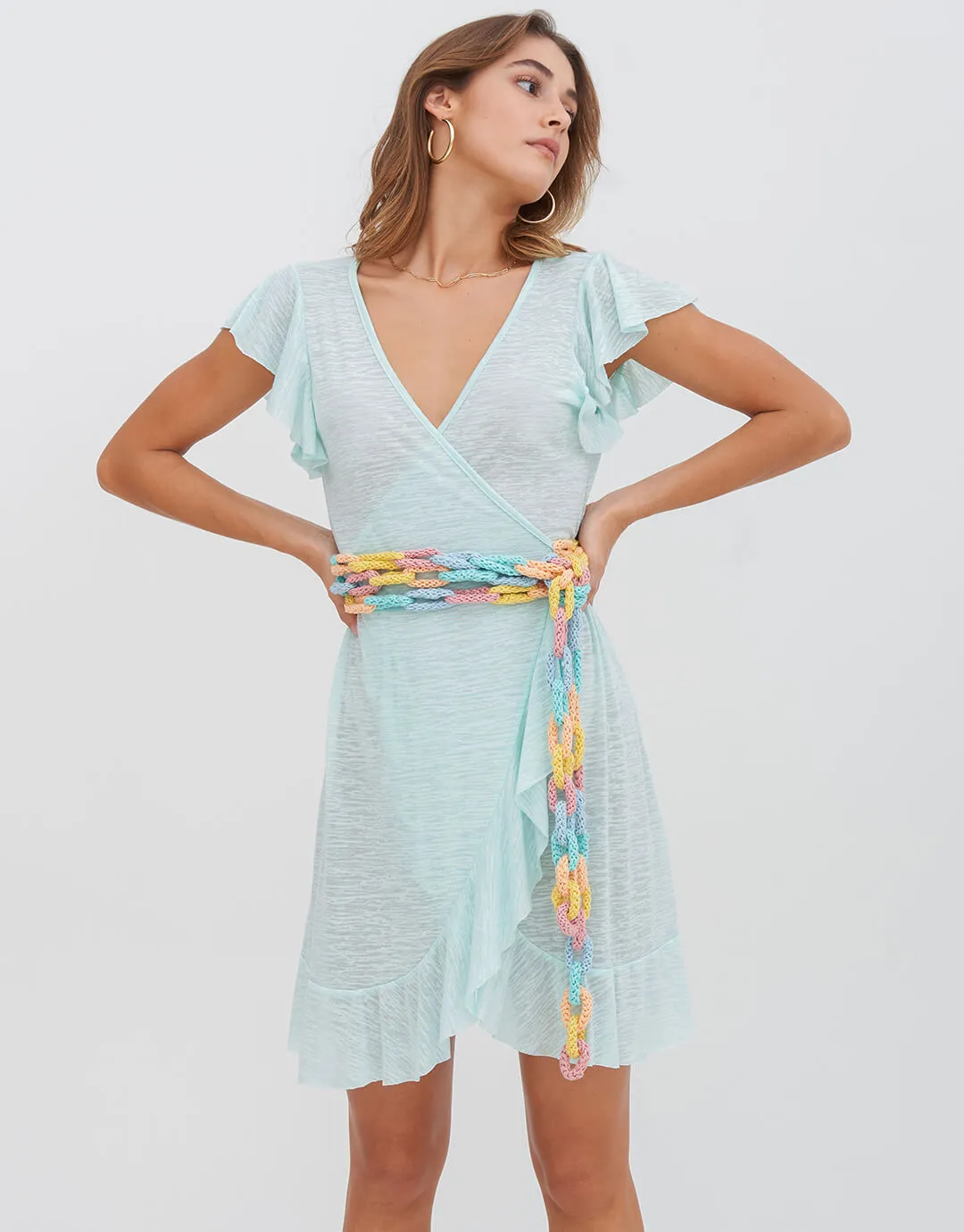 Chain Wrap Dress - Aqua