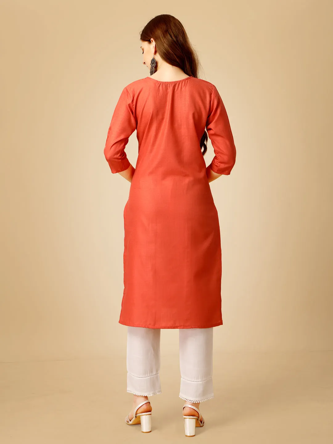 Coral Heavy Rayon Cotton with Embroidery Work Kurti Set