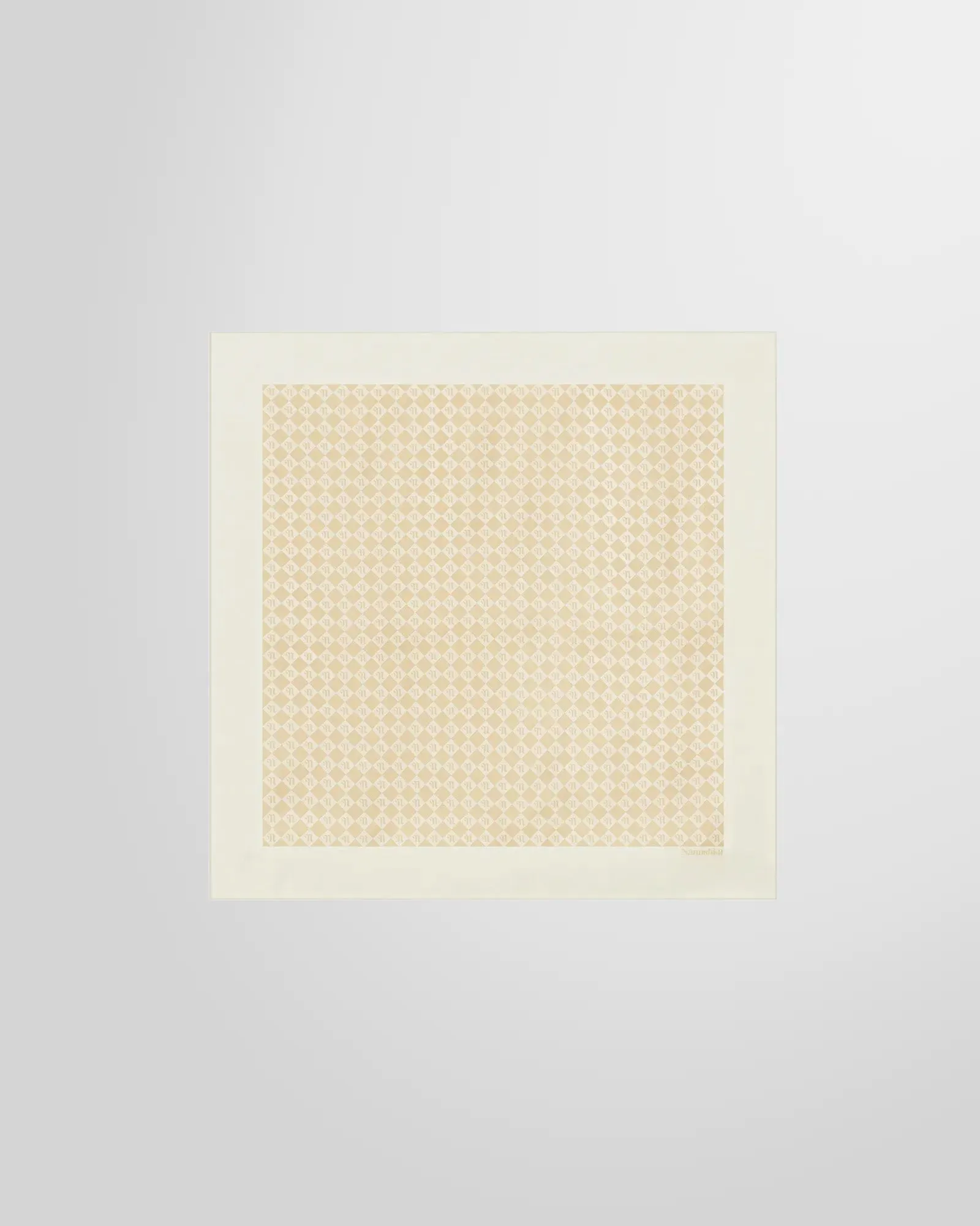 Creme Monogram Printed Silk Scarf