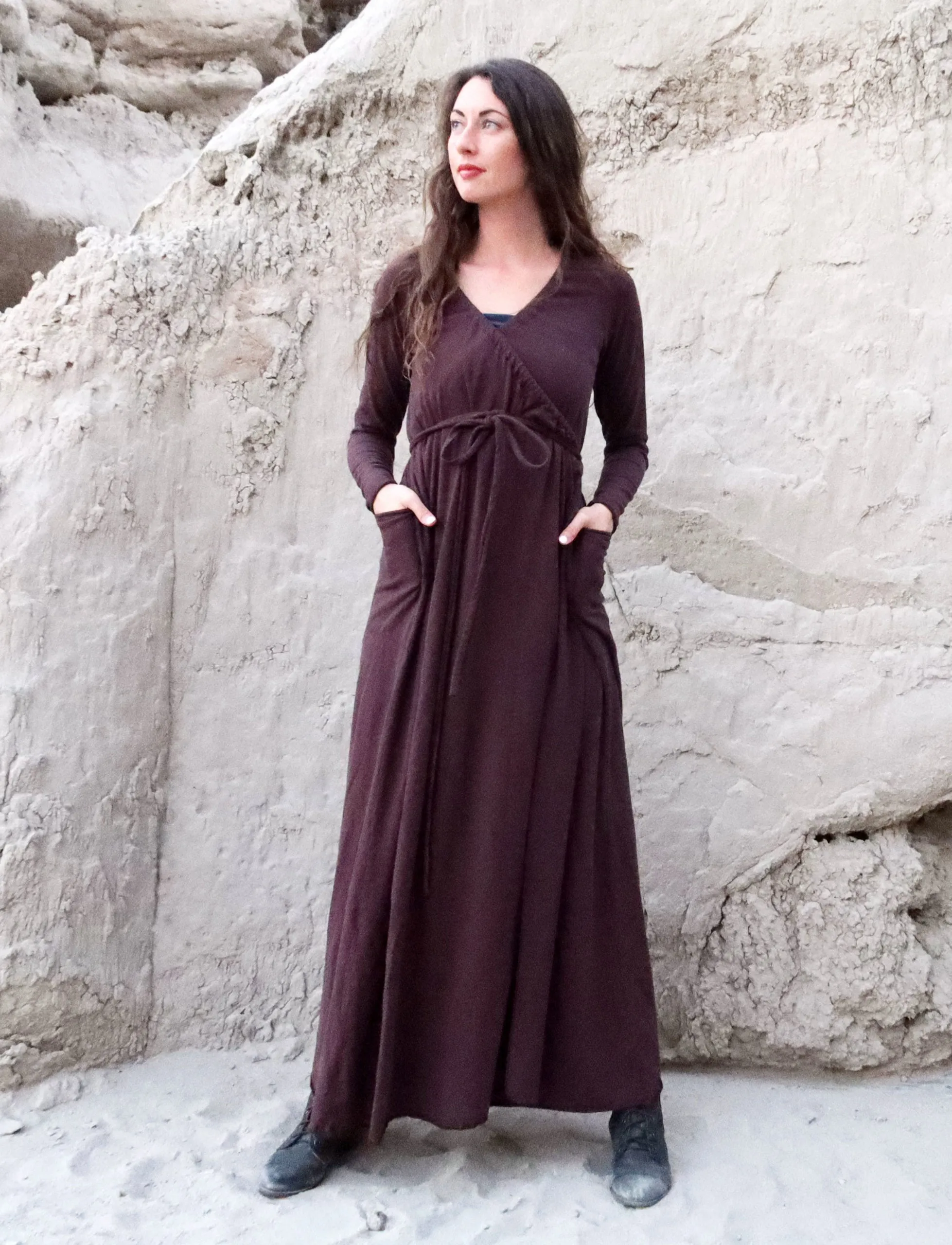 Drawstring Wrap Perfect Pockets Long Dress
