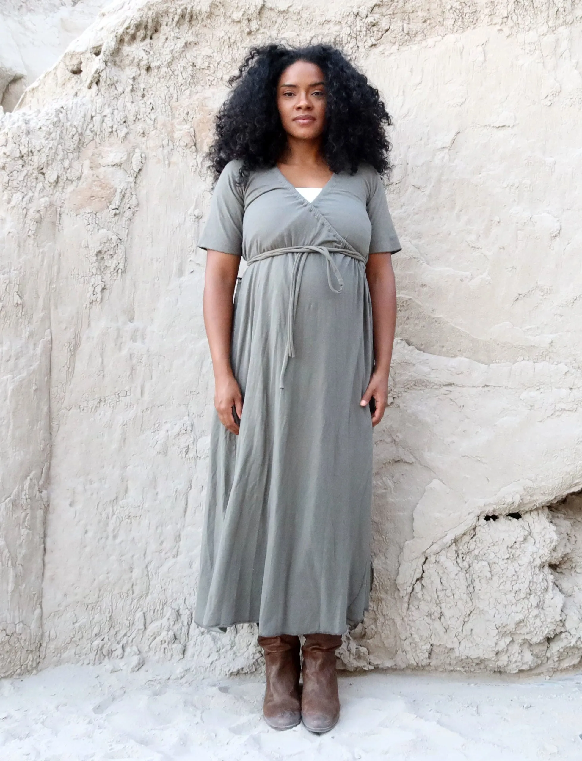 Drawstring Wrap Perfect Pockets Long Dress