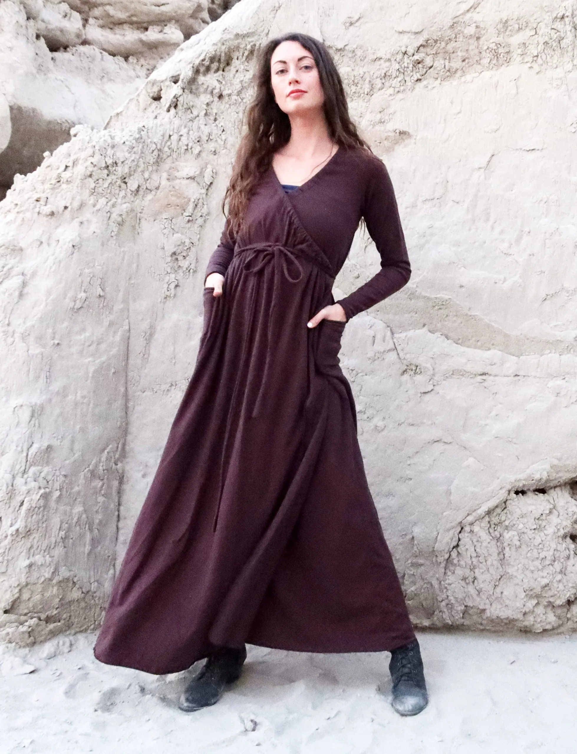 Drawstring Wrap Perfect Pockets Long Dress