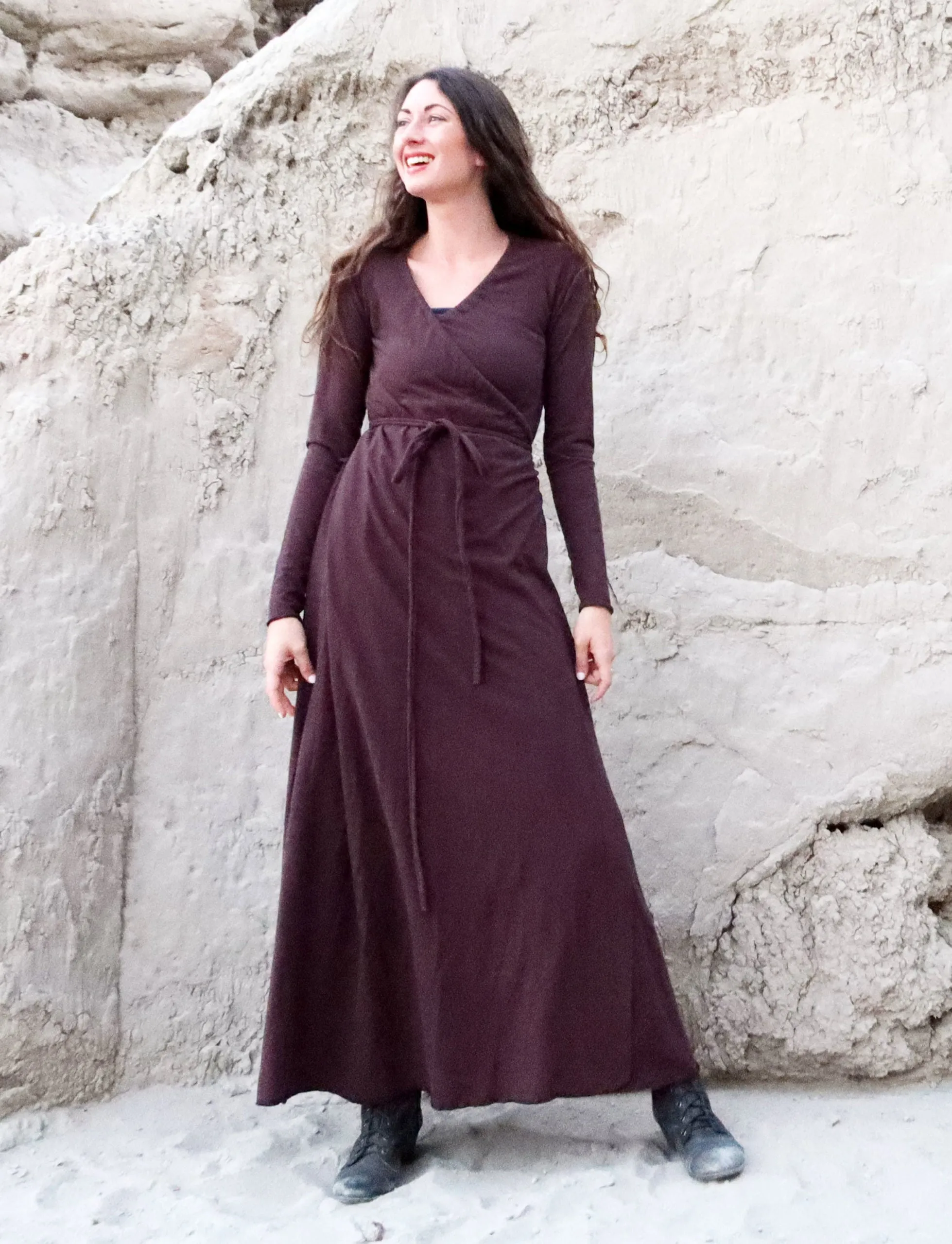 Drawstring Wrap Perfect Pockets Long Dress