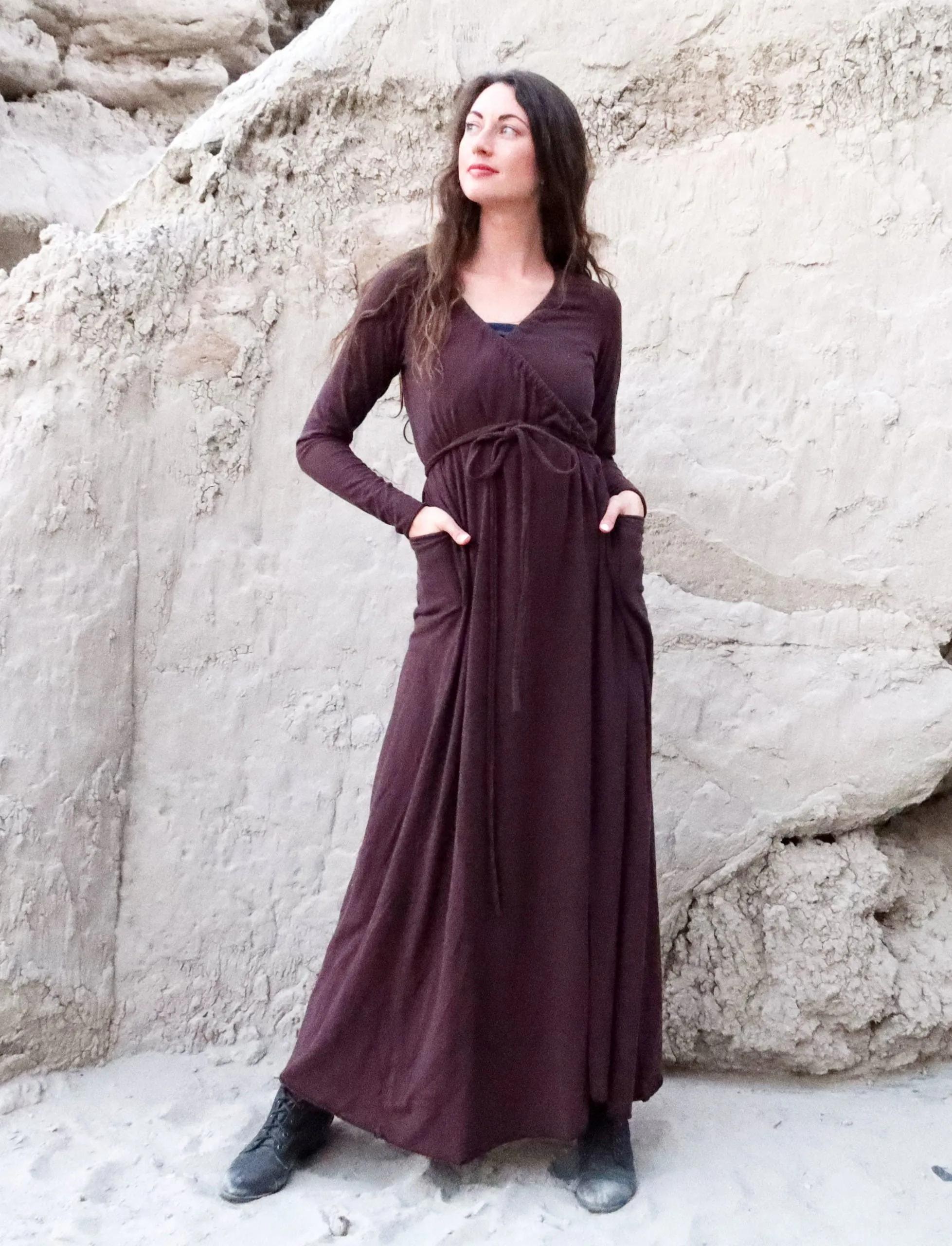 Drawstring Wrap Perfect Pockets Long Dress