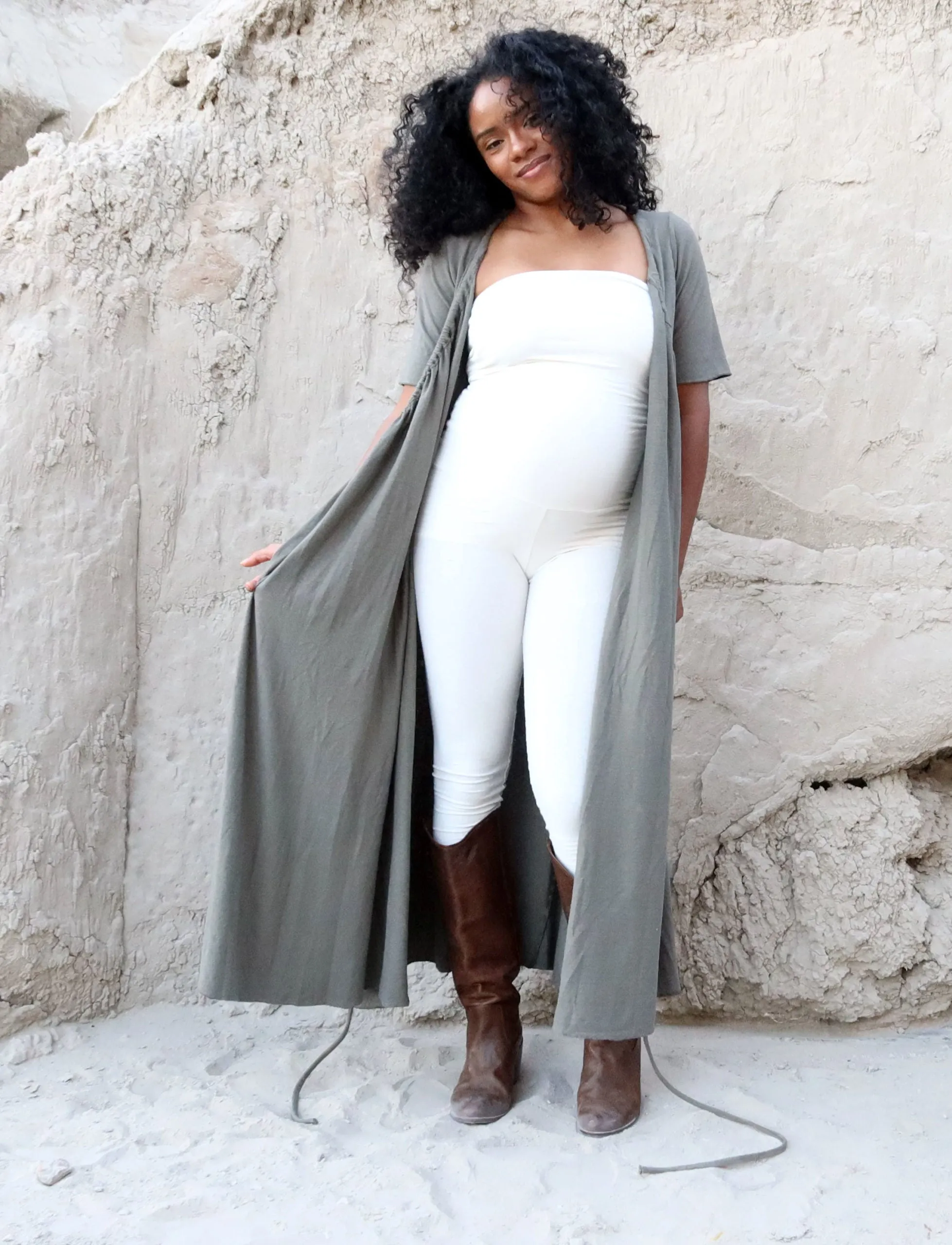 Drawstring Wrap Perfect Pockets Long Dress