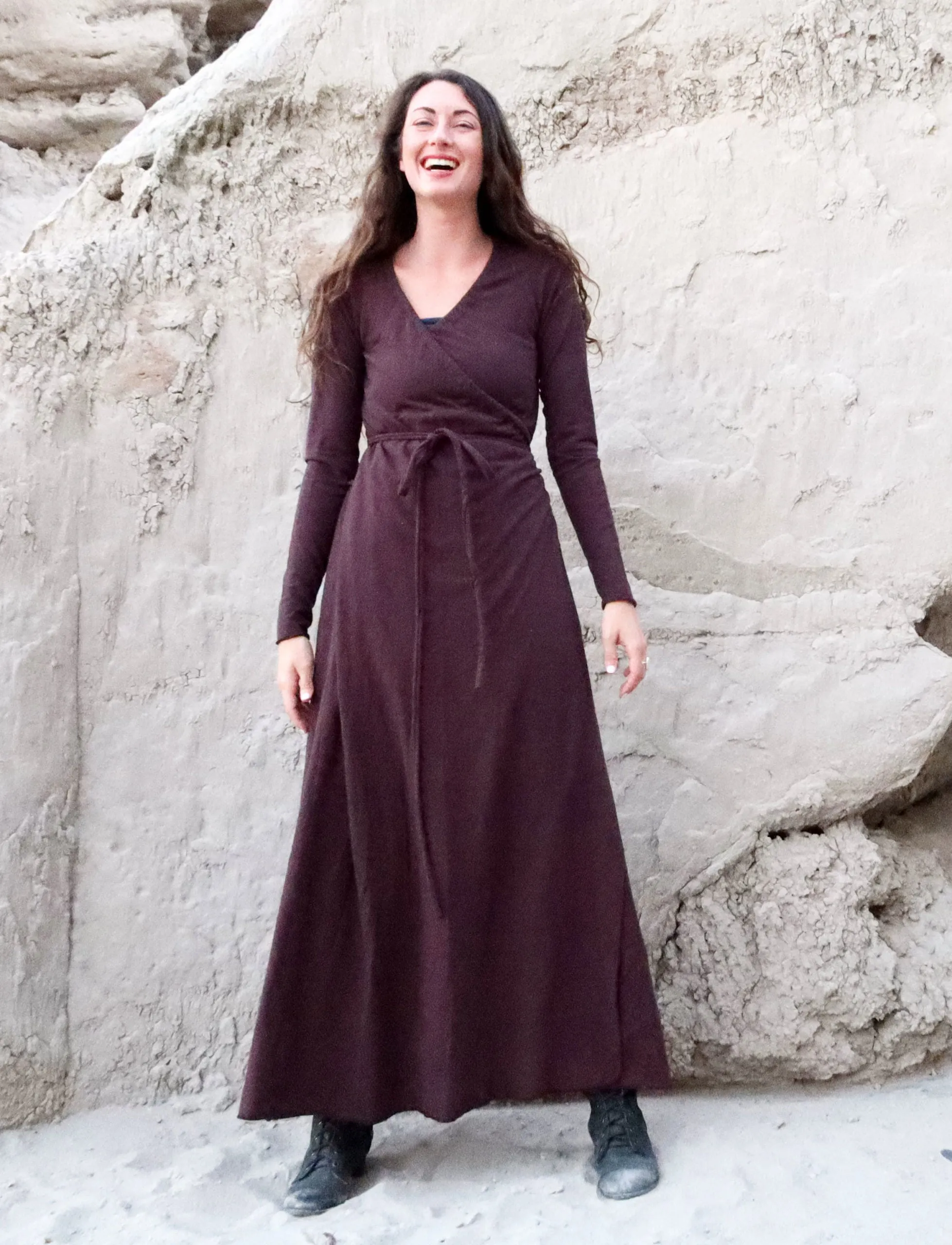 Drawstring Wrap Perfect Pockets Long Dress