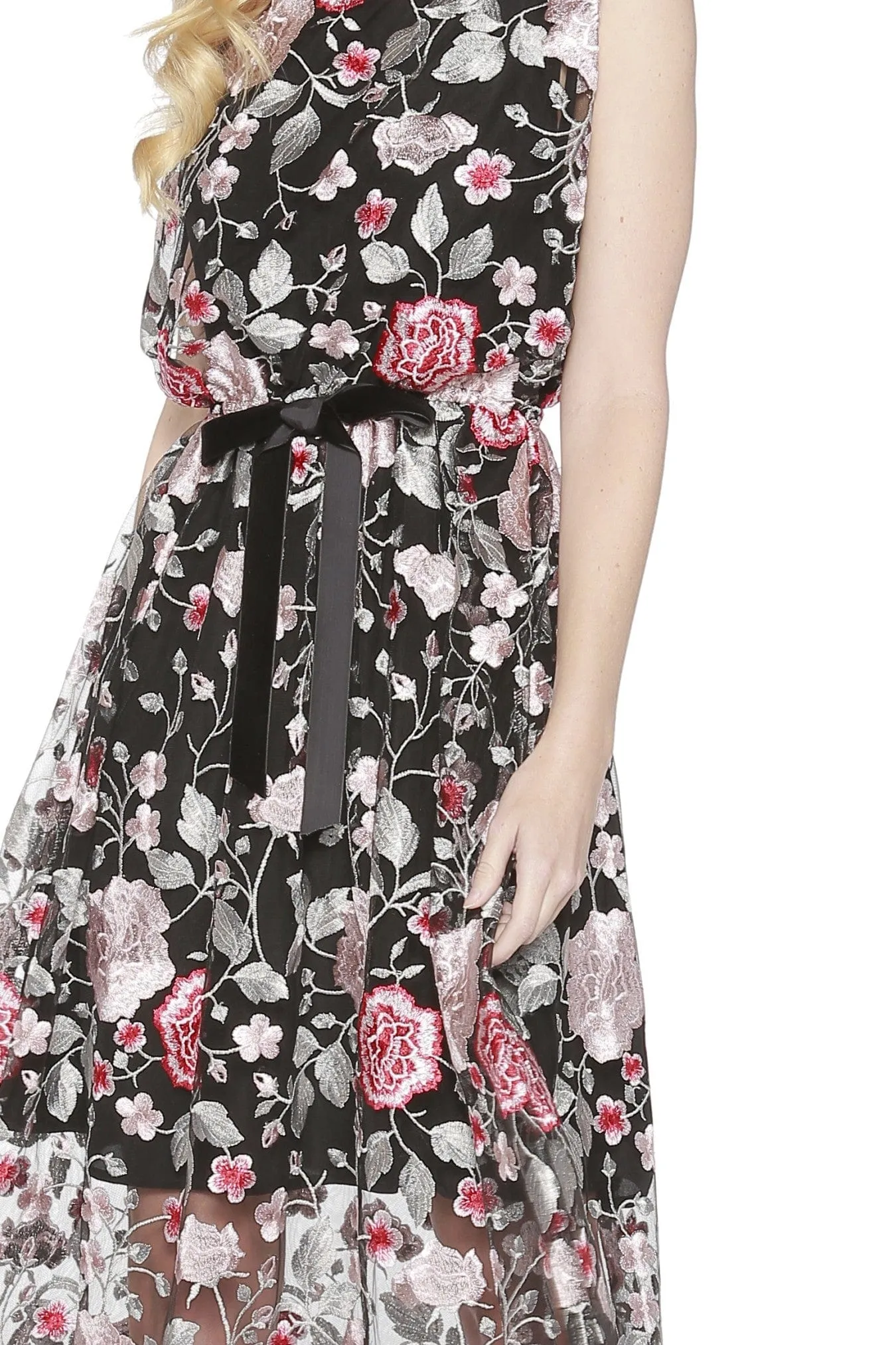 Embroidered Mesh Midi Dress - Floral