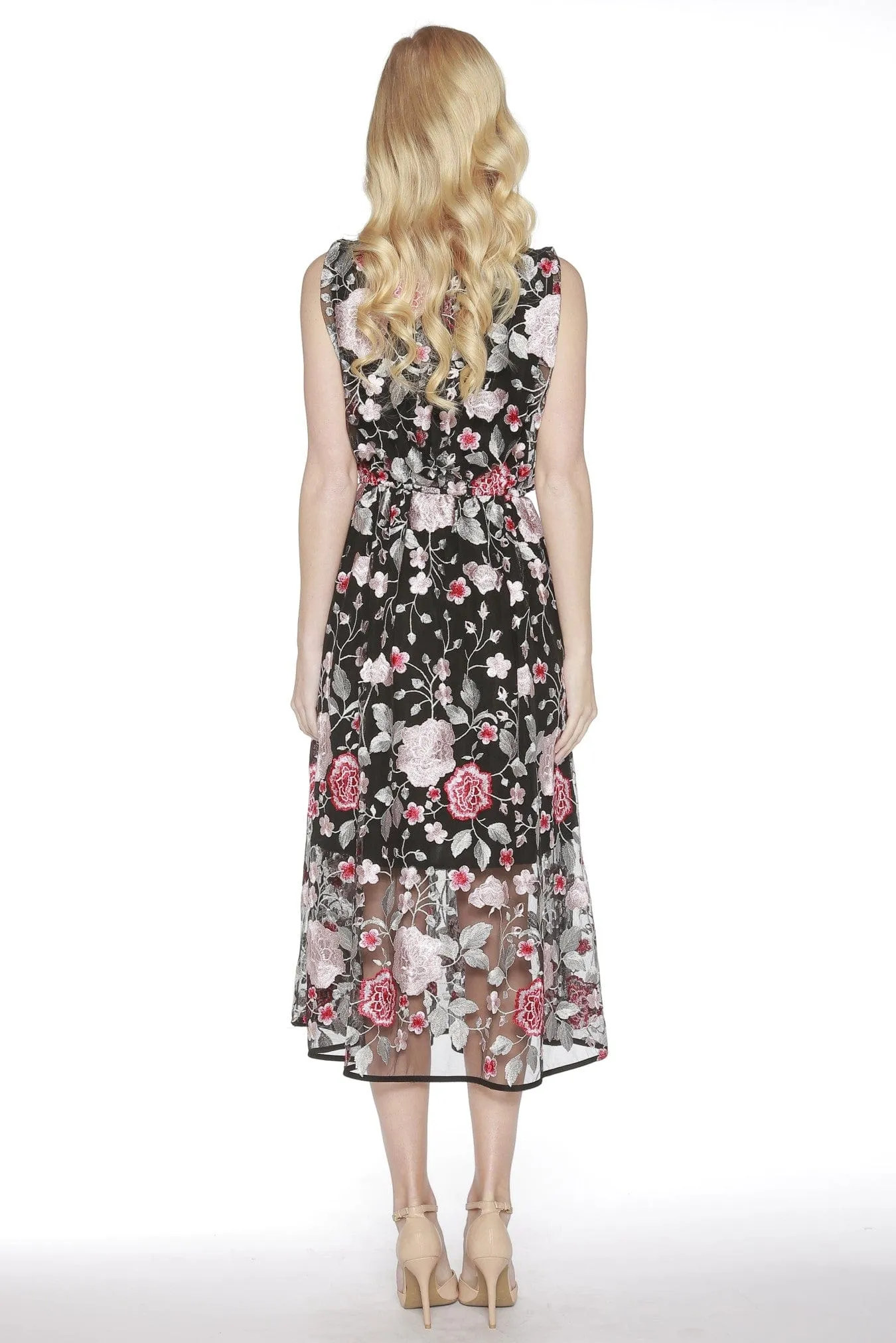 Embroidered Mesh Midi Dress - Floral