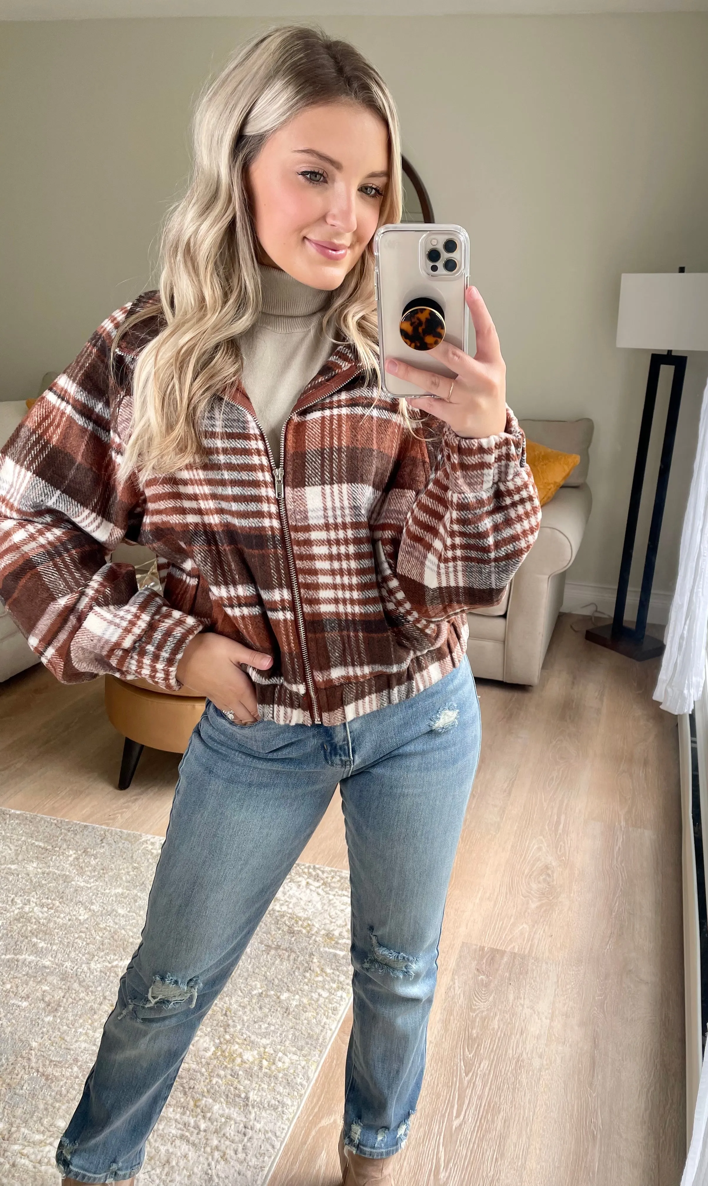 Flannel Bomber Jacket // Camel