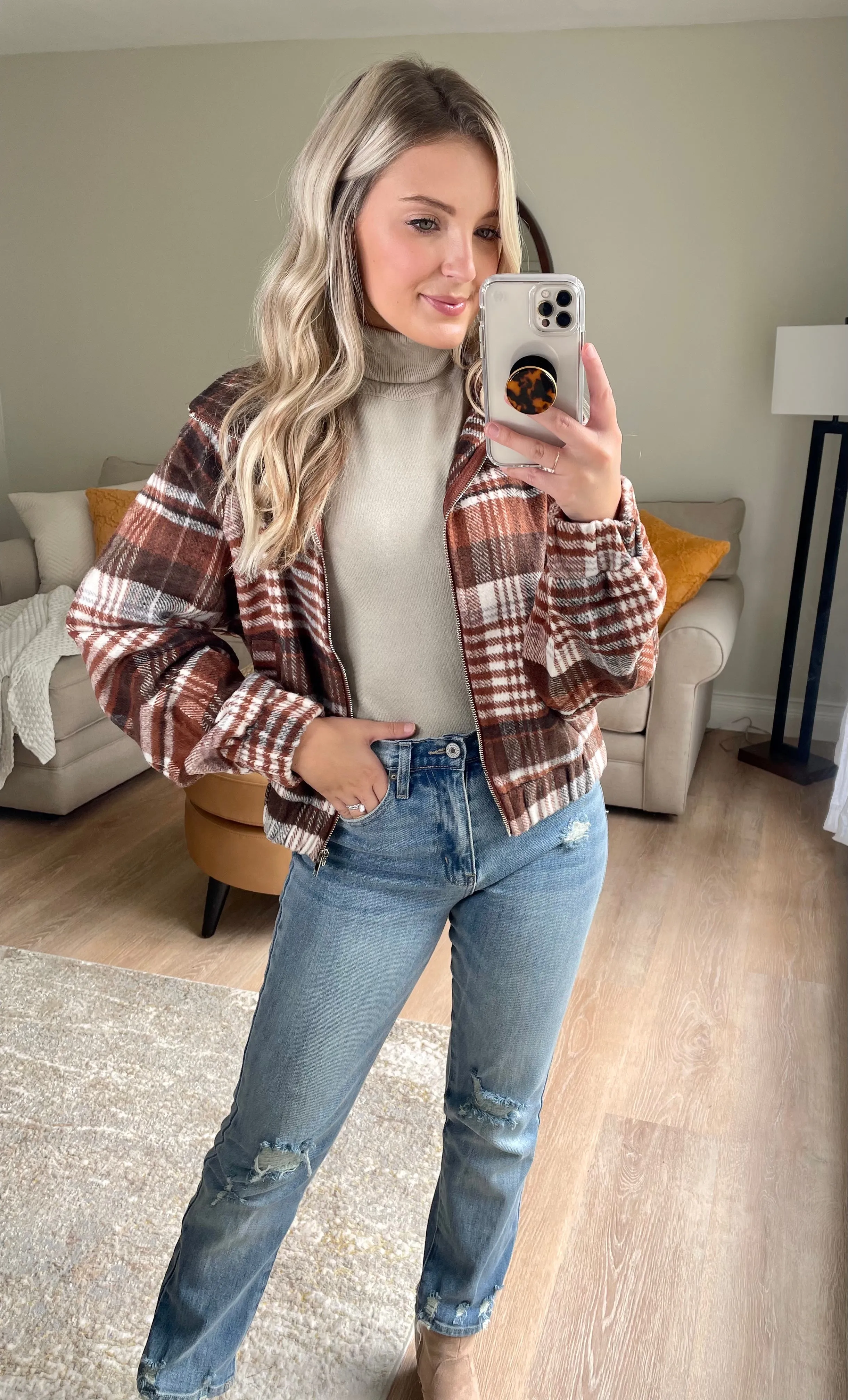 Flannel Bomber Jacket // Camel