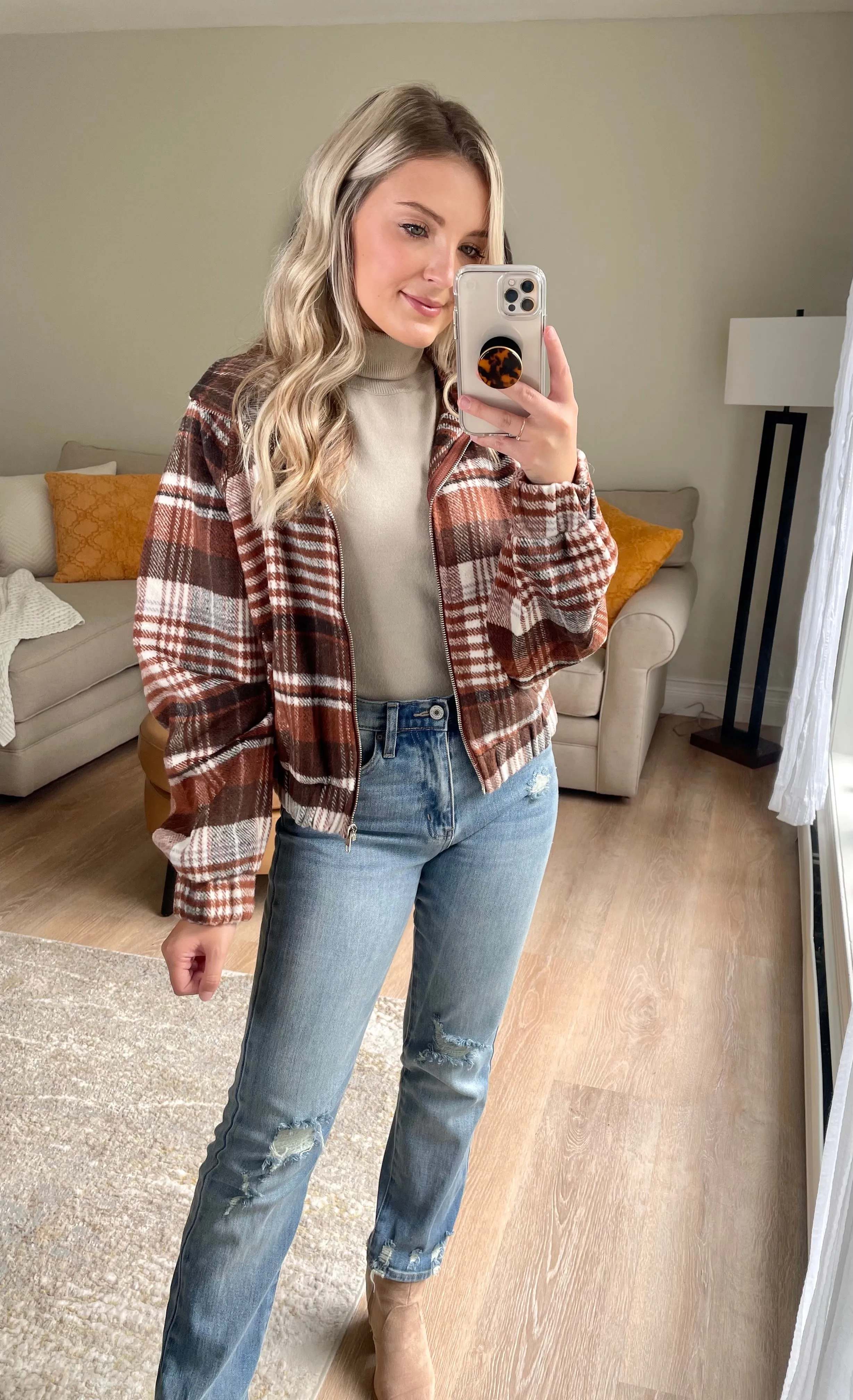Flannel Bomber Jacket // Camel