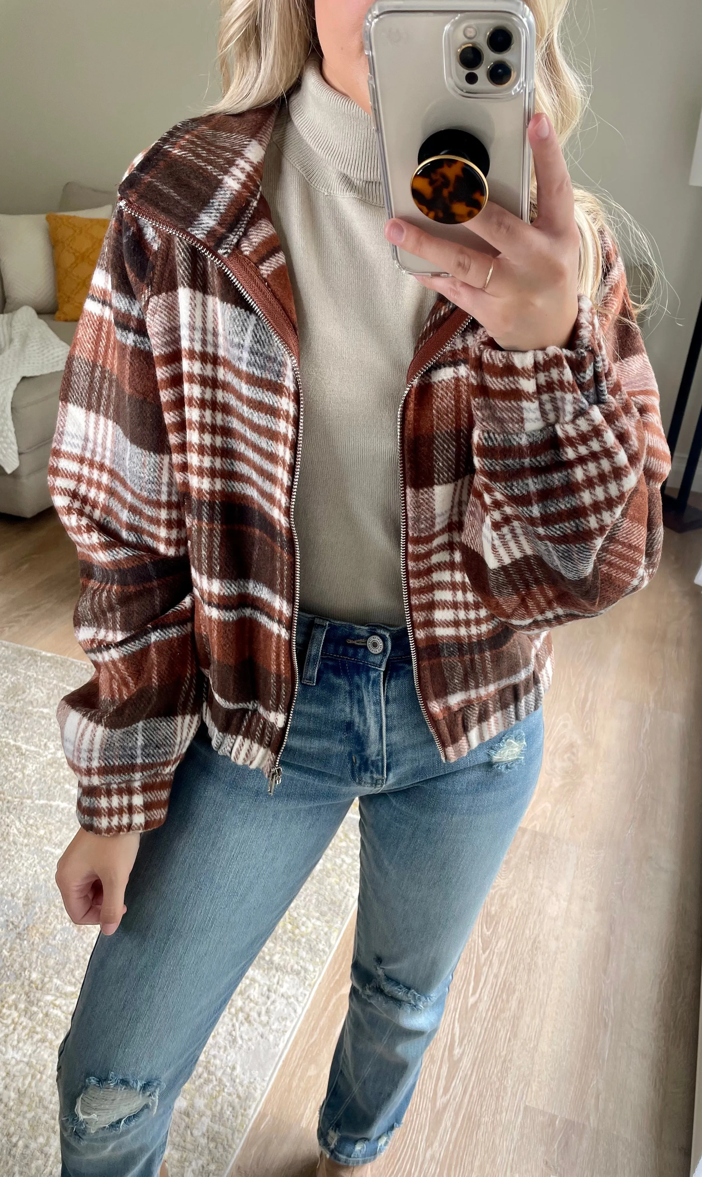 Flannel Bomber Jacket // Camel