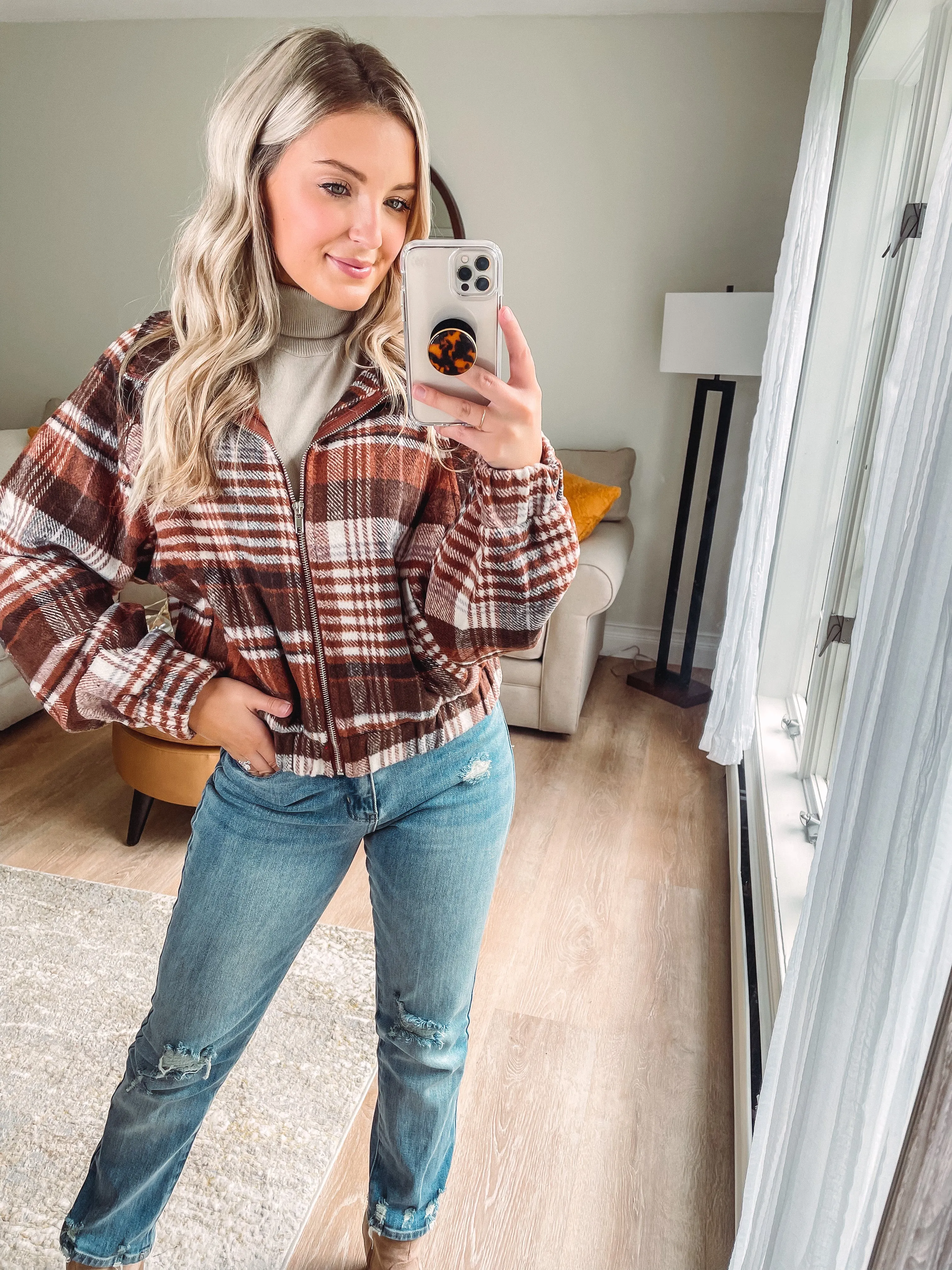 Flannel Bomber Jacket // Camel