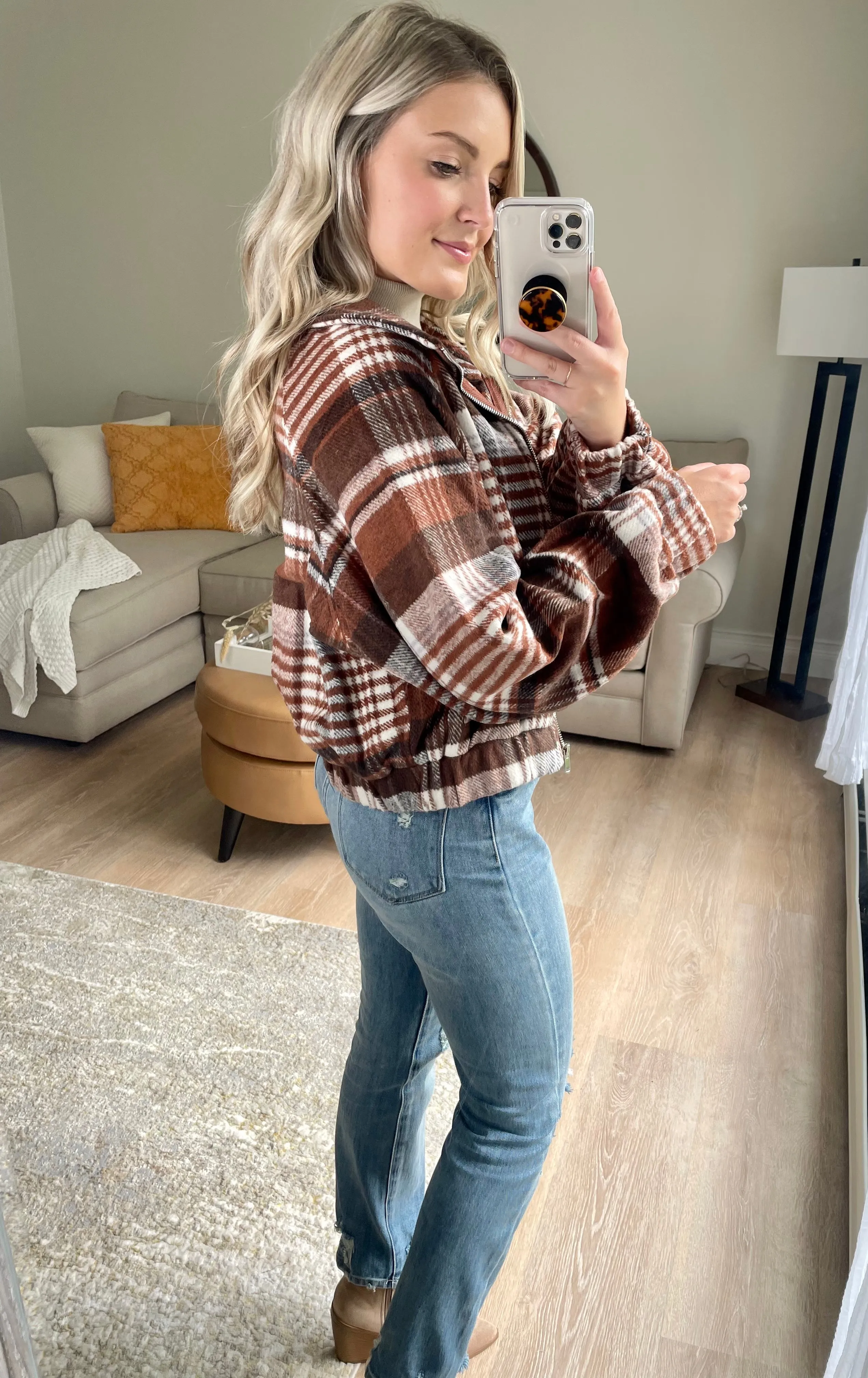 Flannel Bomber Jacket // Camel