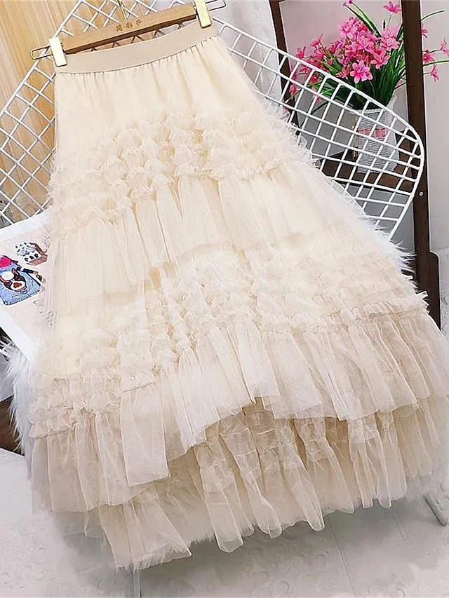 Flowy White Ruffle Tulle Hi Low Skirt