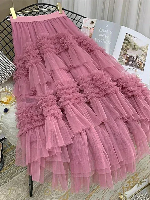 Flowy White Ruffle Tulle Hi Low Skirt
