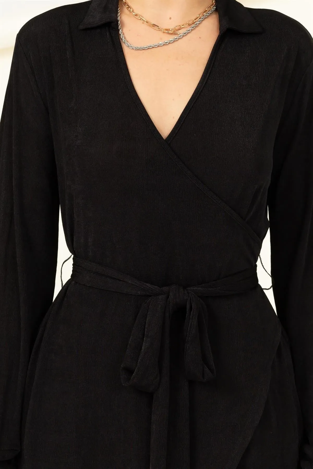 Georgette Faux Wrap Mini Dress