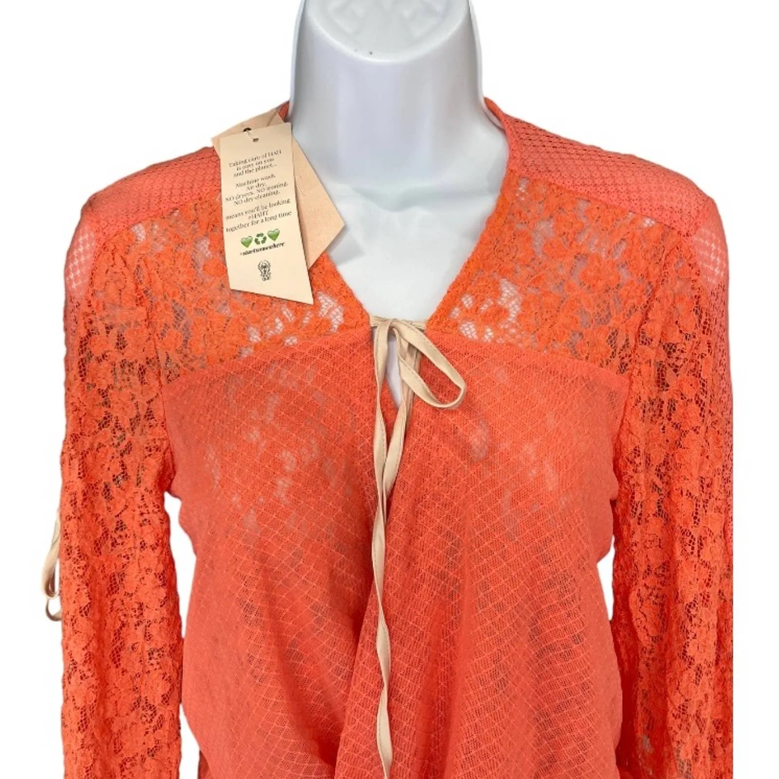 HAH Lace Boho Top Ruffle Top Blouse Festival Coachella M Orange New