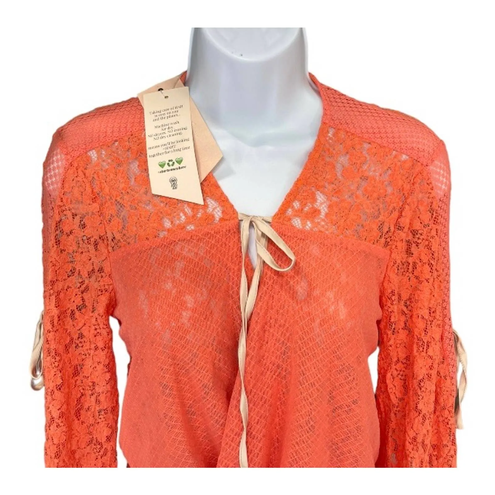 HAH Lace Boho Top Ruffle Top Blouse Festival Coachella M Orange New