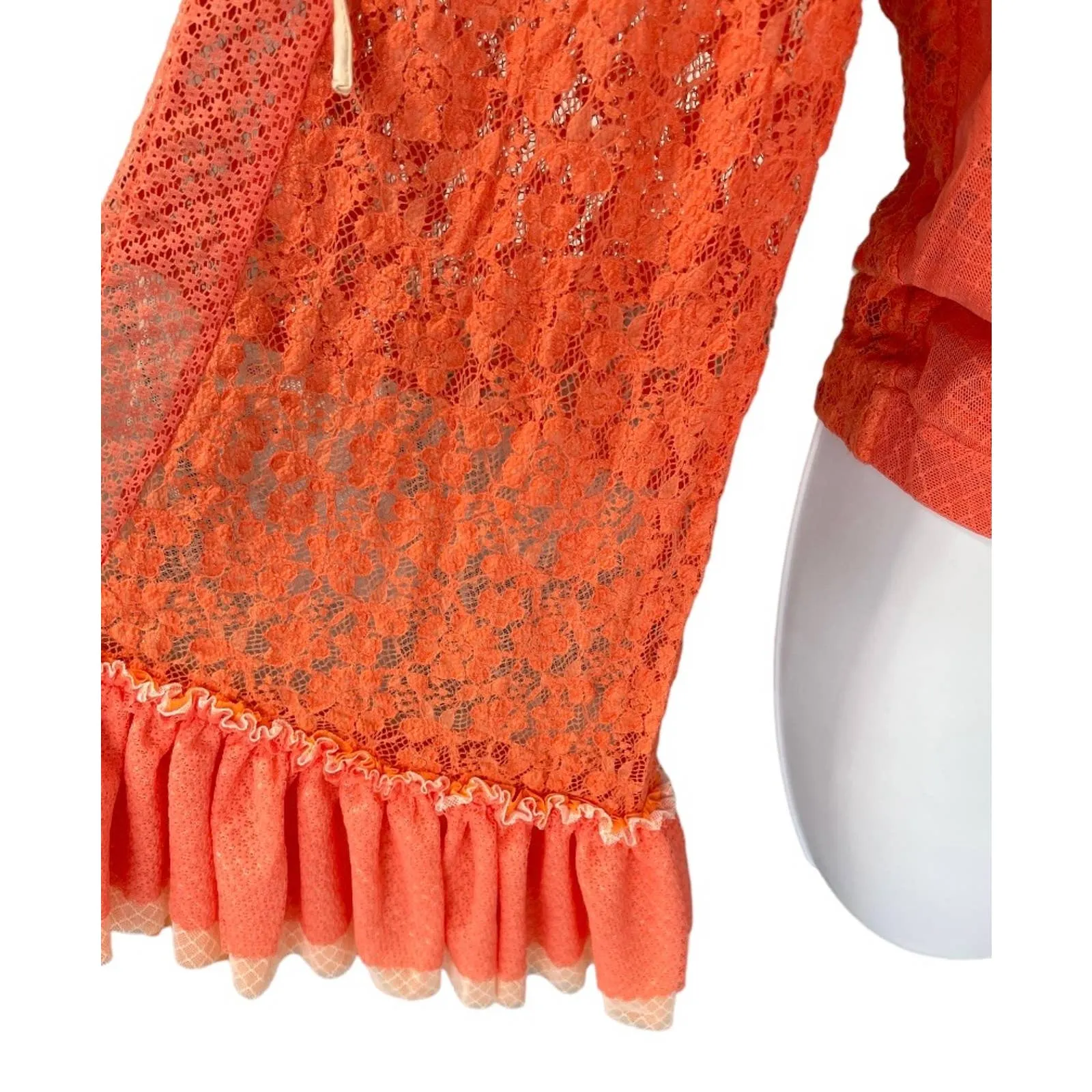 HAH Lace Boho Top Ruffle Top Blouse Festival Coachella M Orange New