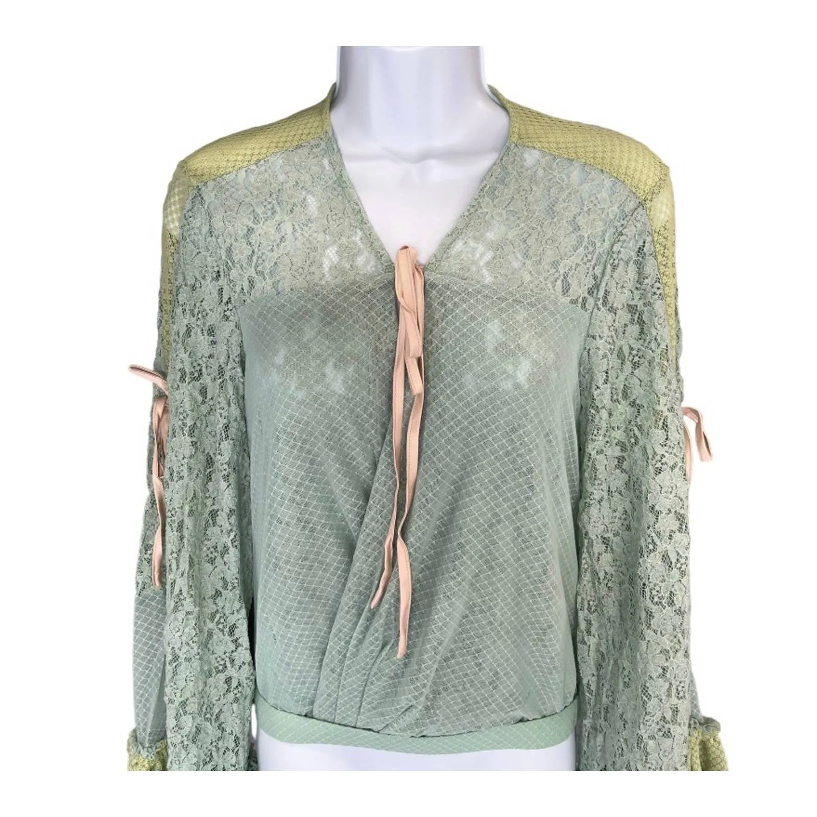 HAH Lace Boho Top Ruffle Top Blouse Shirt Festival Coachella S Blue New