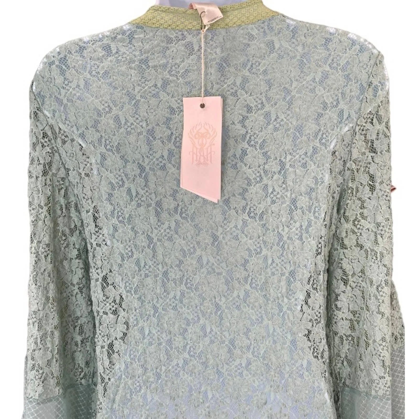 HAH Lace Boho Top Ruffle Top Blouse Shirt Festival Coachella S Blue New