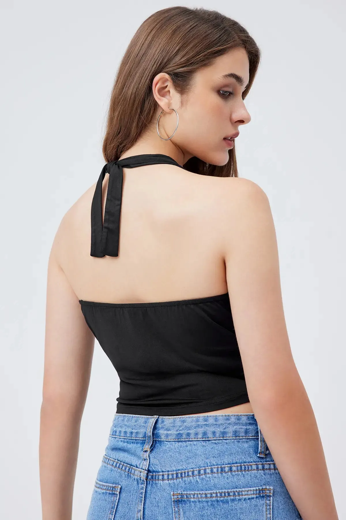 Halter Cut Out Tie Back Crop Top