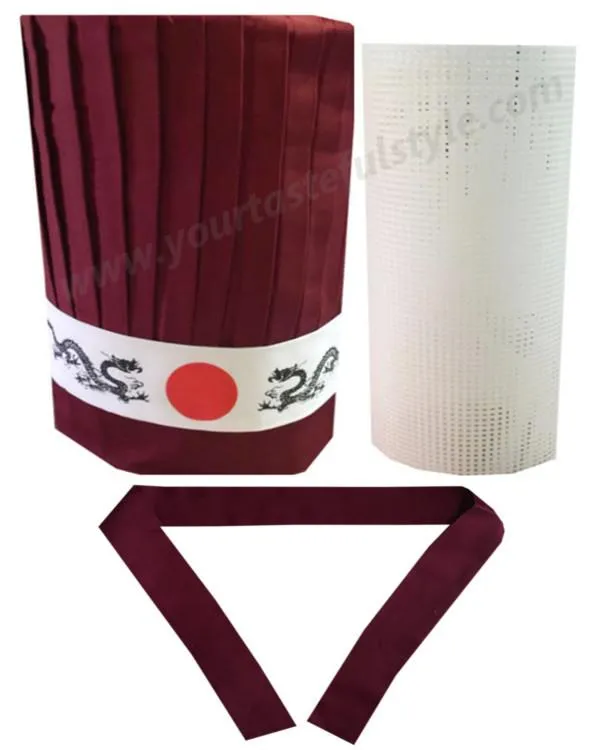 High-Quality Hibachi Chef Tall Hat Set Burgundy Color