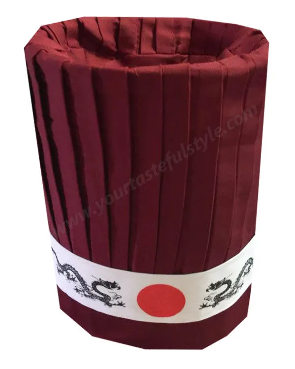 High-Quality Hibachi Chef Tall Hat Set Burgundy Color