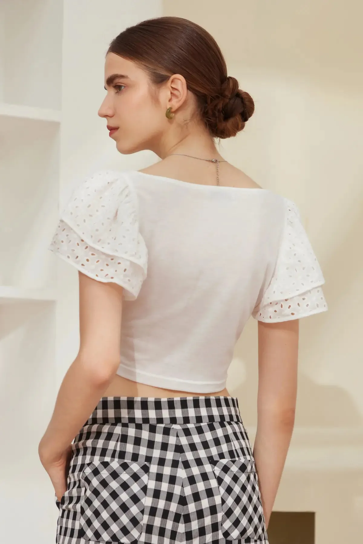 Hollow Layered Sleeve Crop Tee