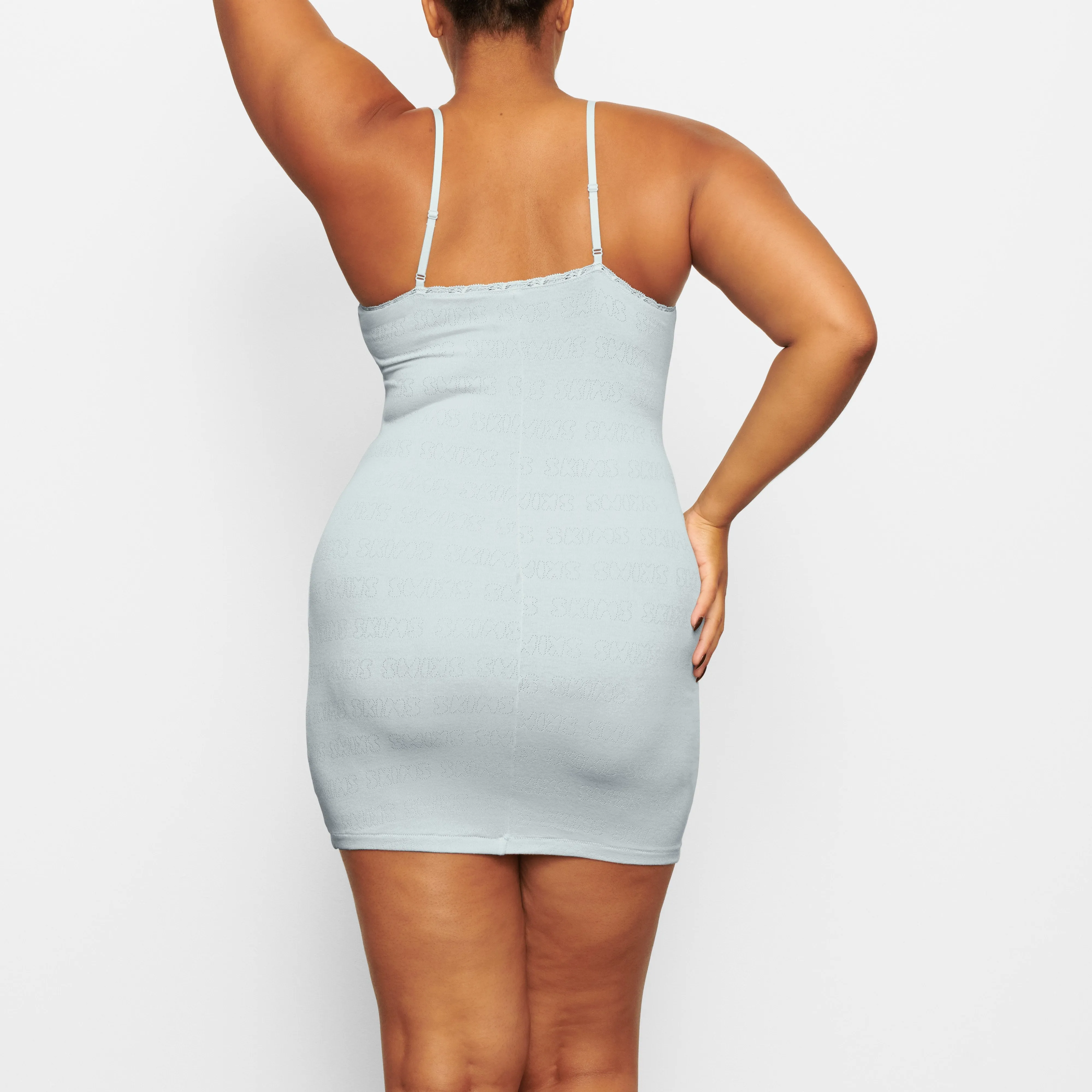 LACE POINTELLE SLIP DRESS | SKY
