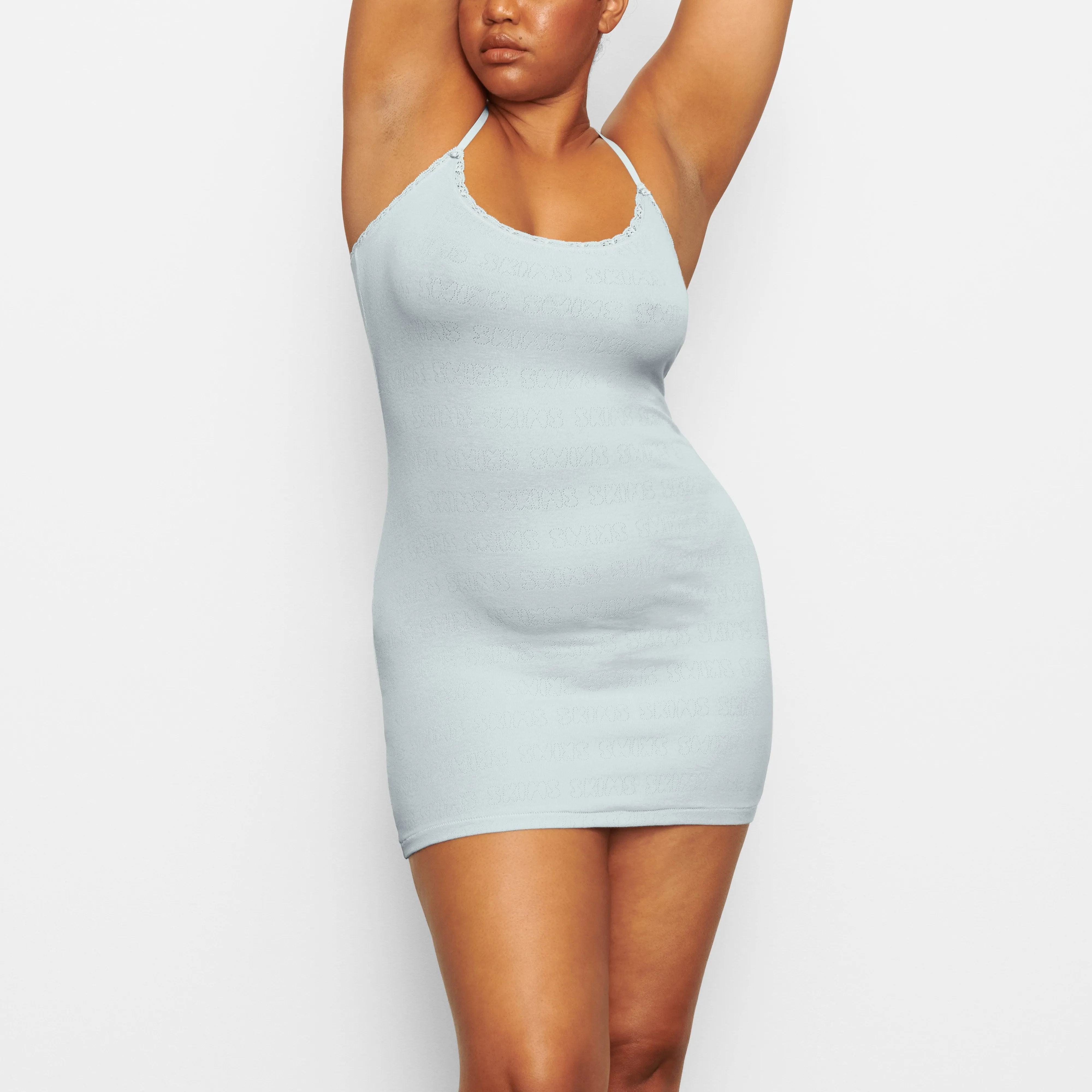 LACE POINTELLE SLIP DRESS | SKY