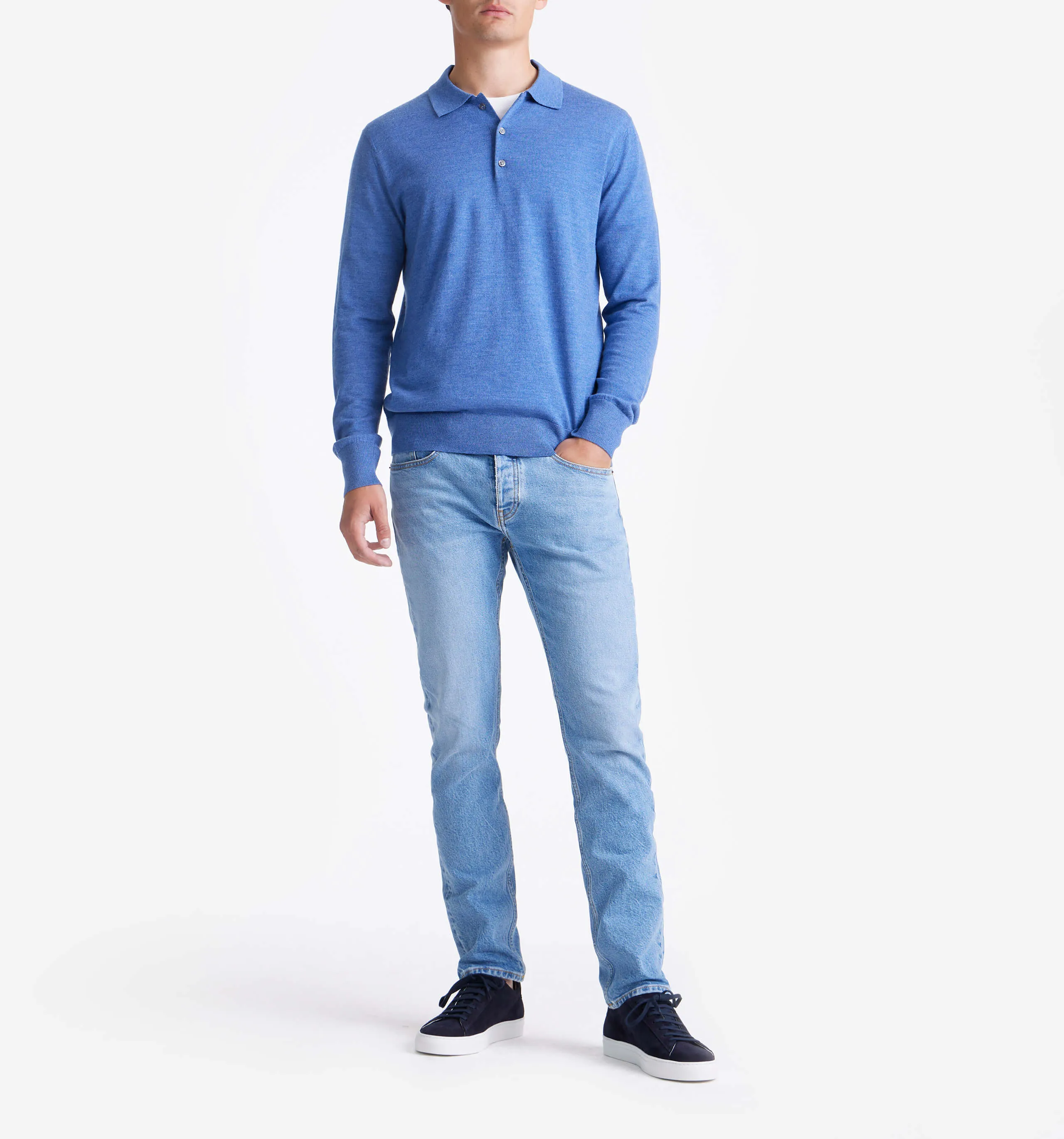 Merino Wool Polo Blue