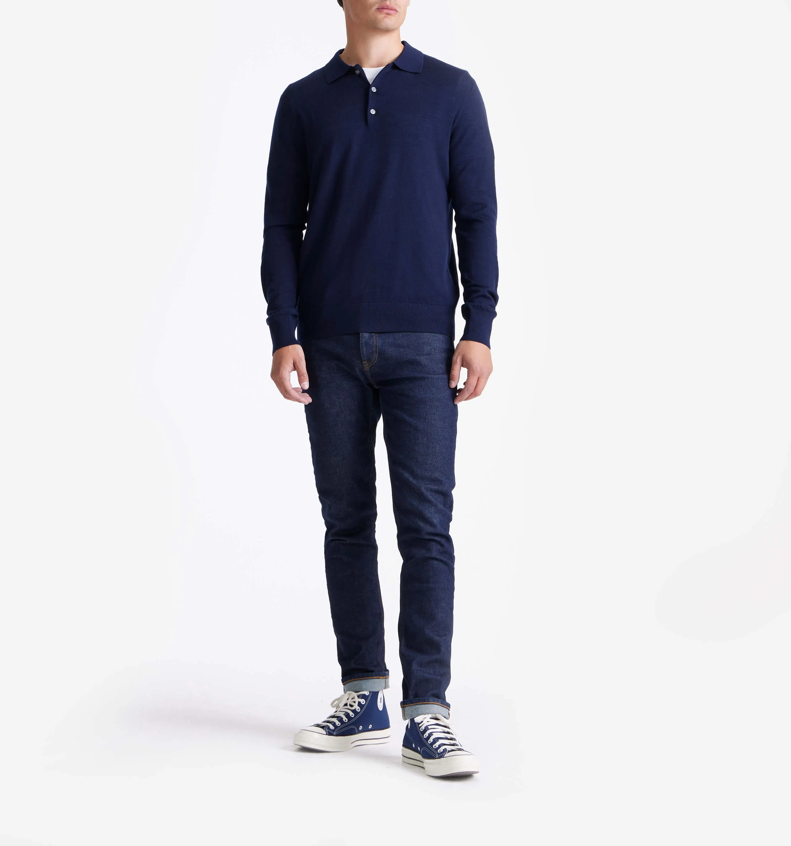 Merino Wool Polo Navy