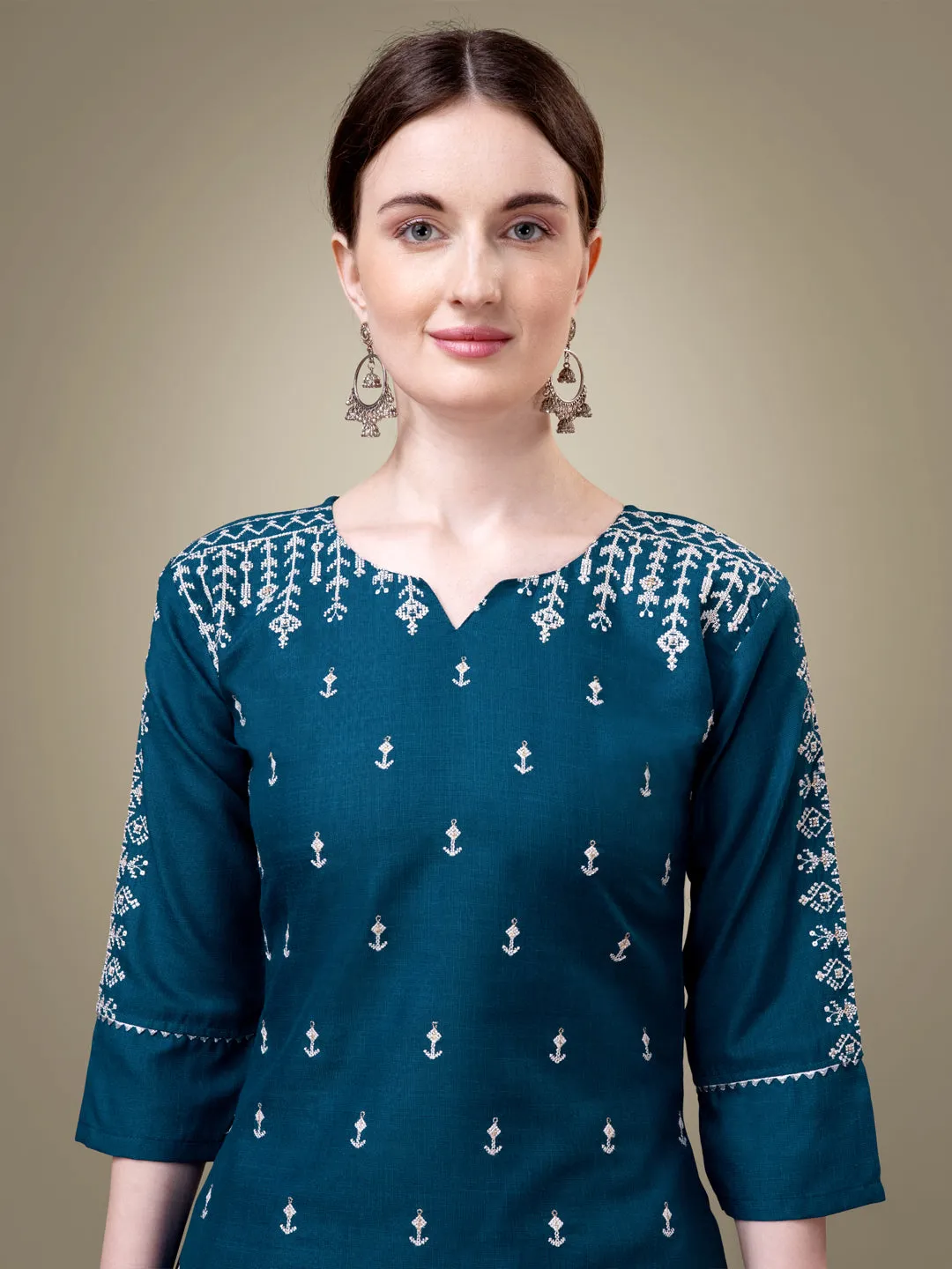 Morpichh Heavy Cotton Blend with Embroidery Work Kurti Set