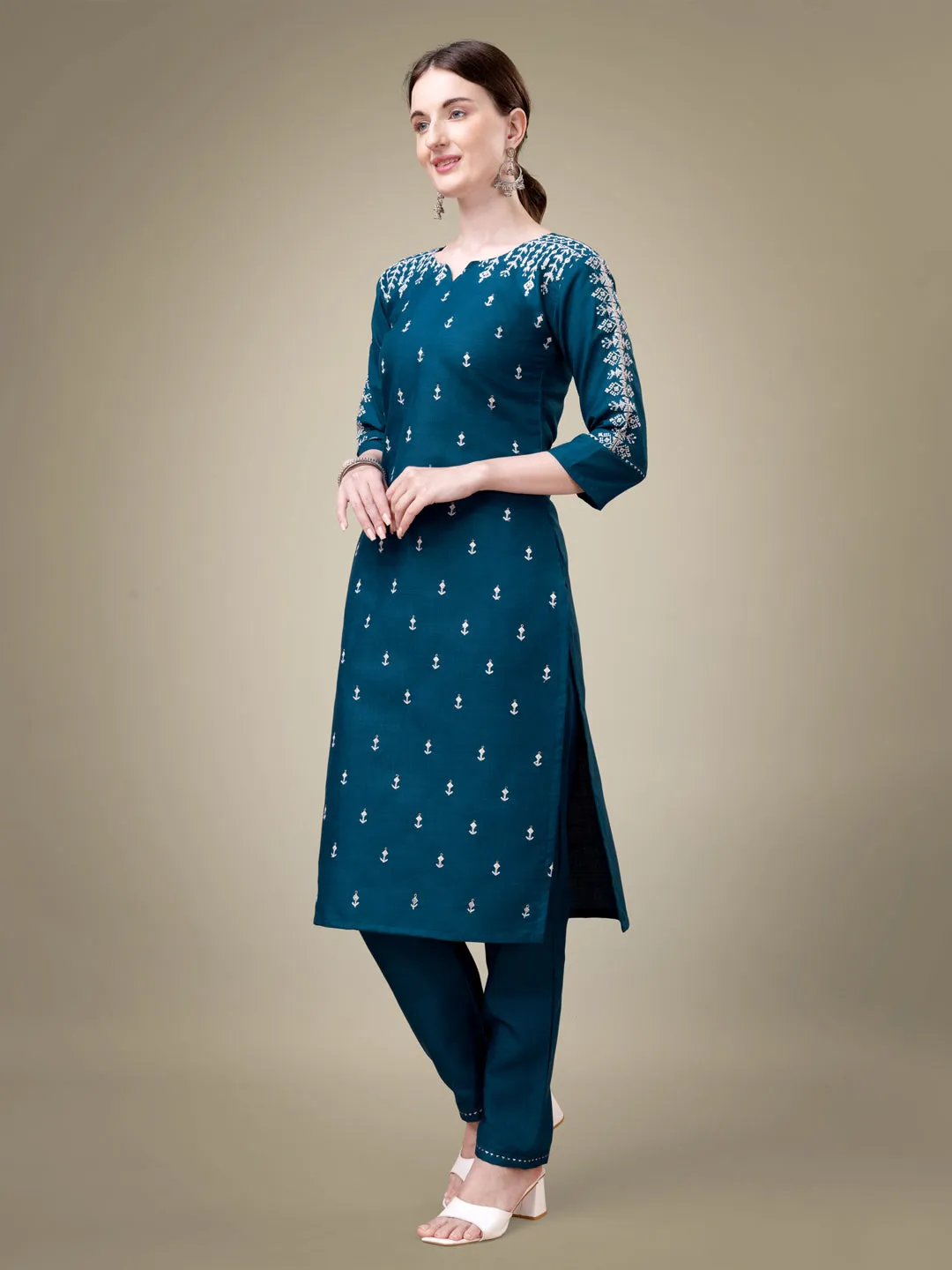 Morpichh Heavy Cotton Blend with Embroidery Work Kurti Set