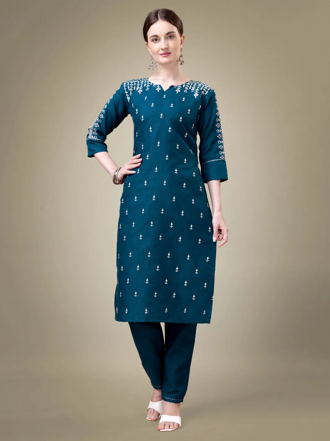 Morpichh Heavy Cotton Blend with Embroidery Work Kurti Set