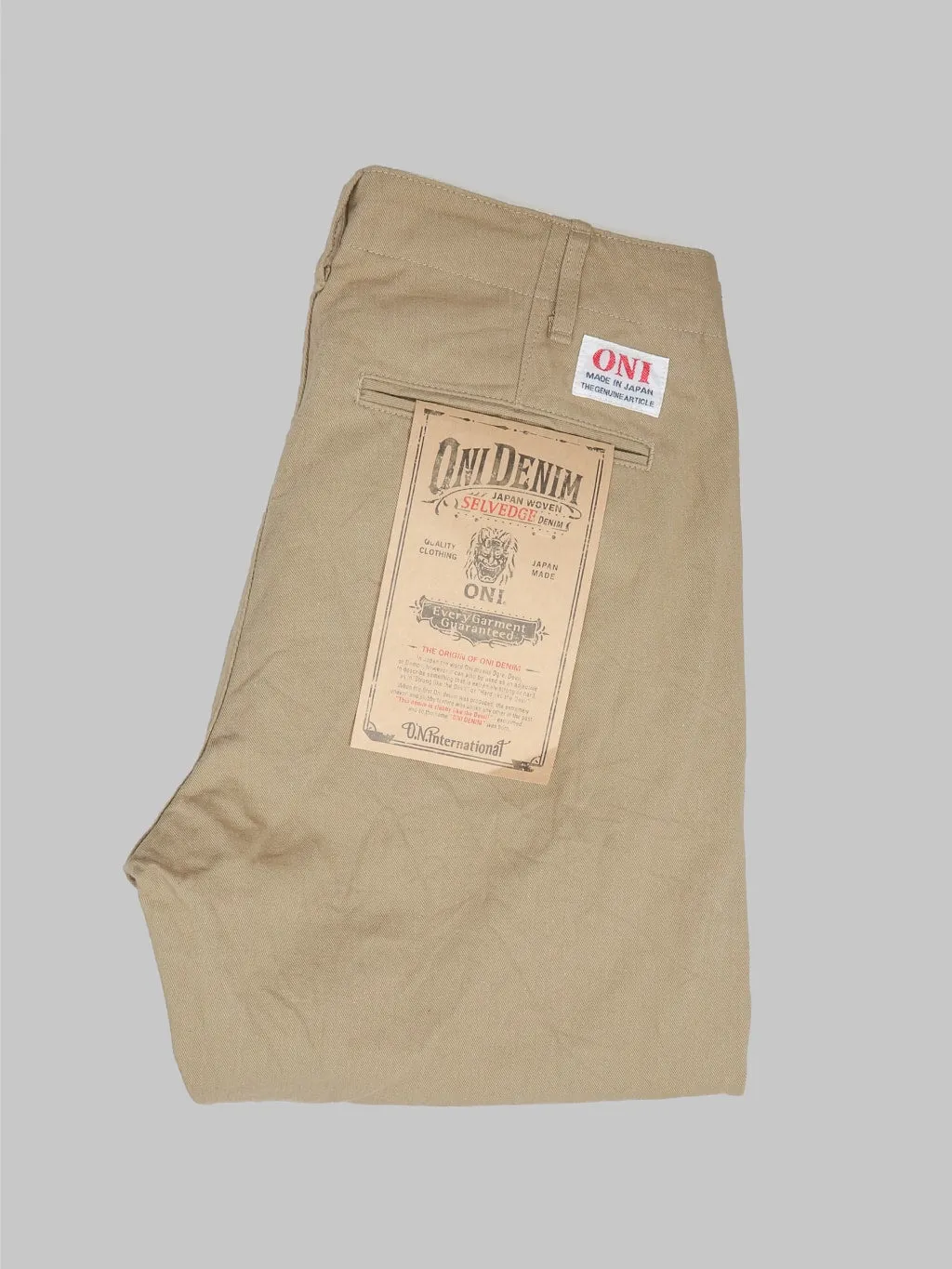 ONI Denim 737-SVC-KHB 9.5oz Selvedge Chino Trouser Khaki Beige