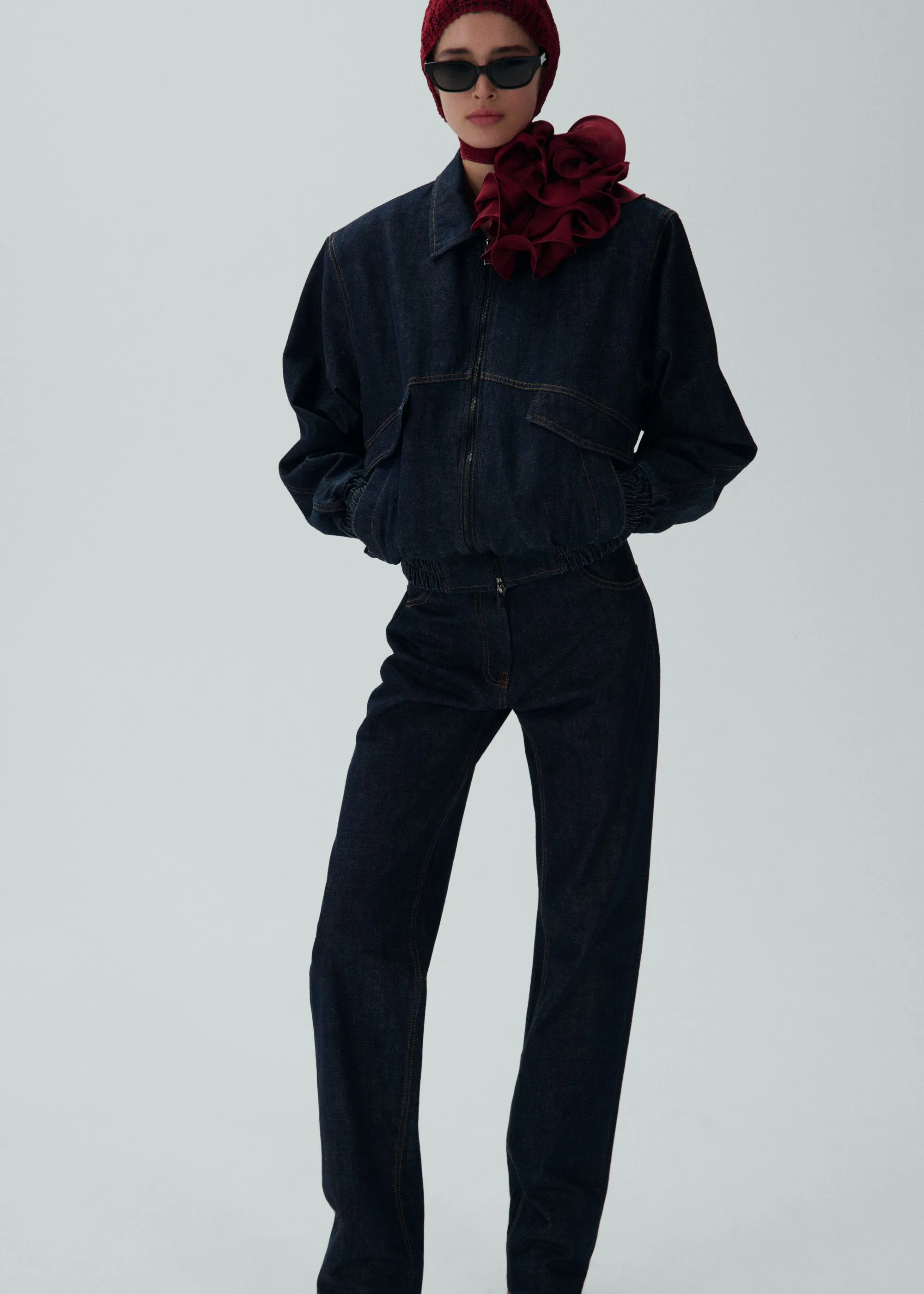 Oversized denim bomber in navy
