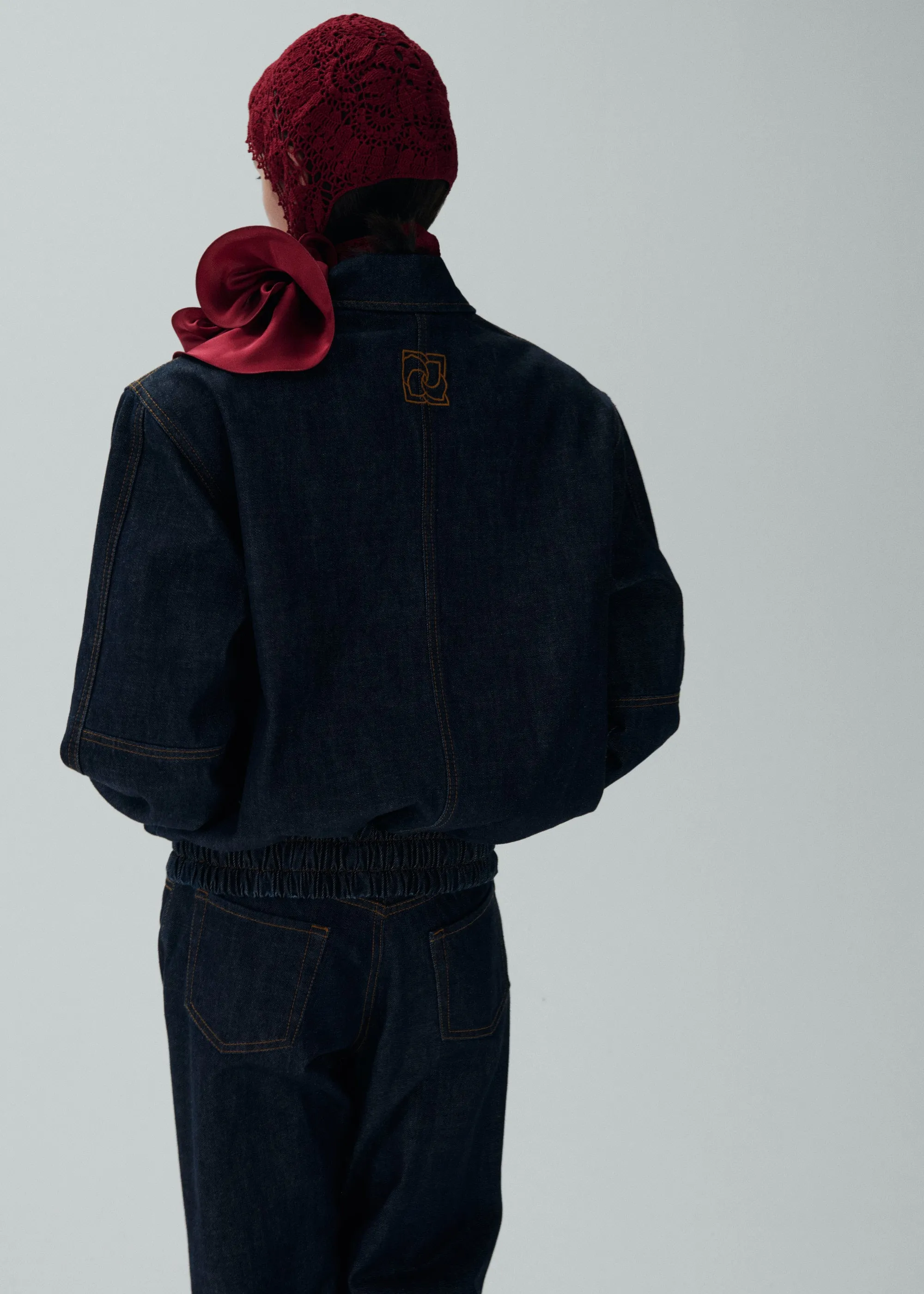 Oversized denim bomber in navy