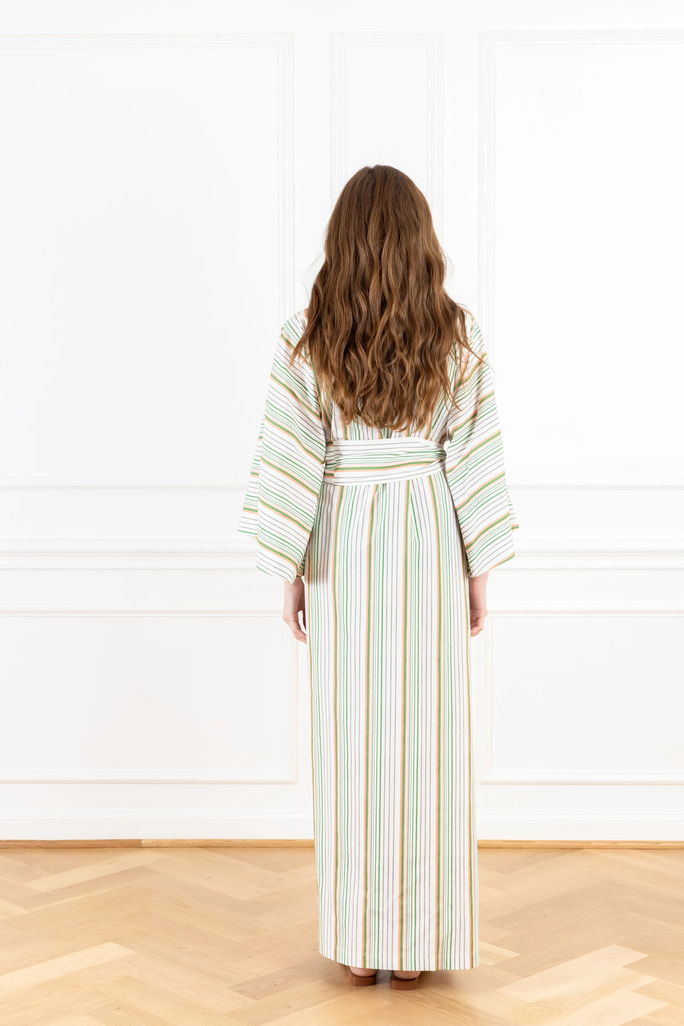 Pale Gradient Stripe Maxi Wrap Dress
